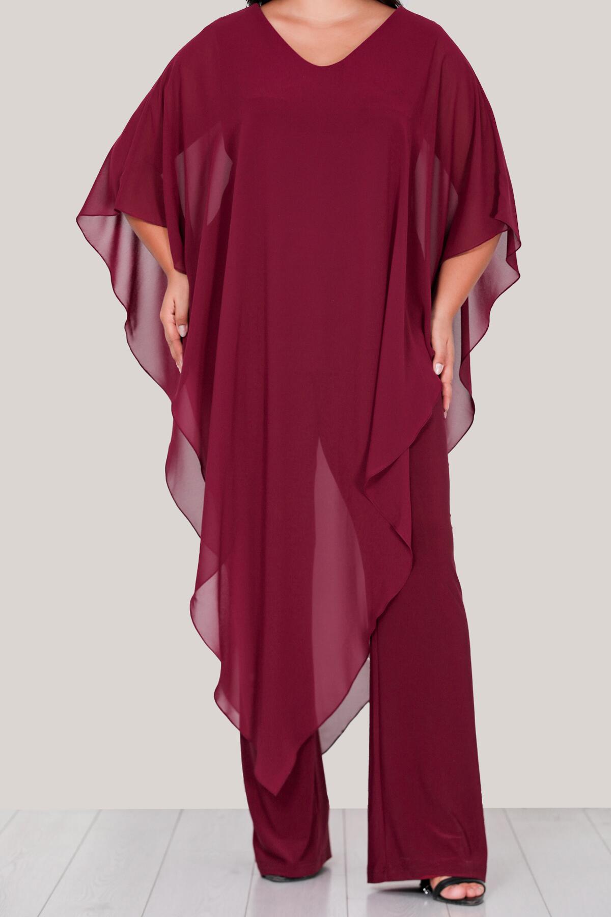 Plus - Size Chiffon Evening Jumpsuit — Burgundy