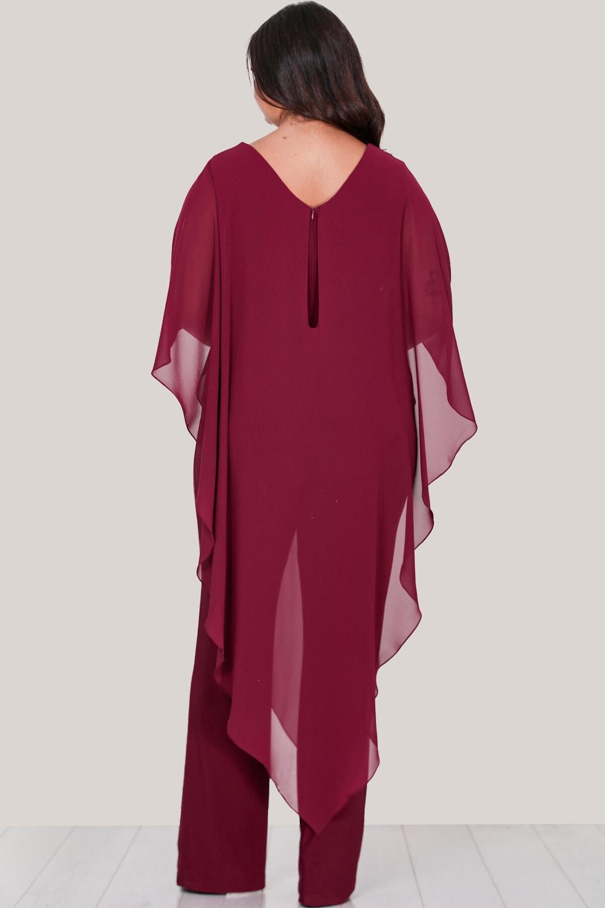 Plus - Size Chiffon Evening Jumpsuit — Burgundy