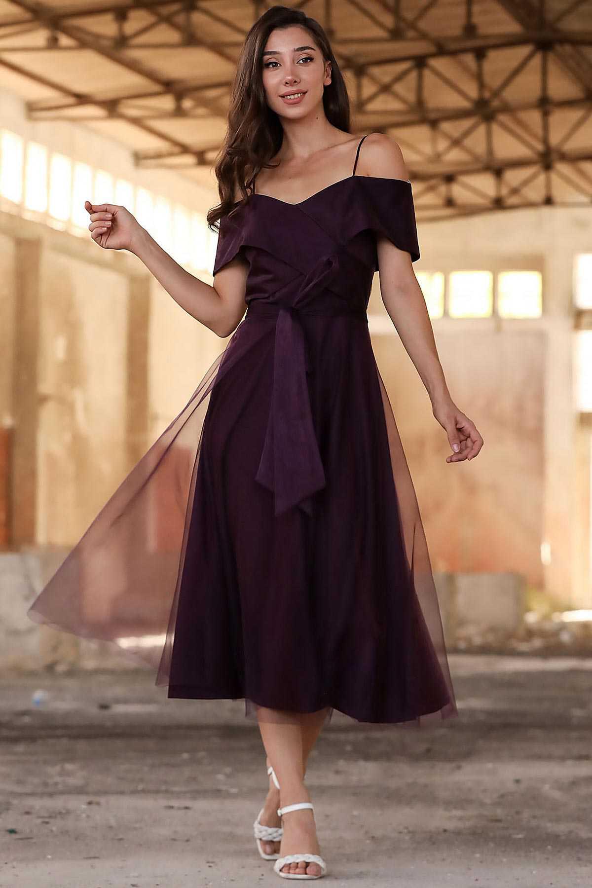 Purple Midi Evening Dress