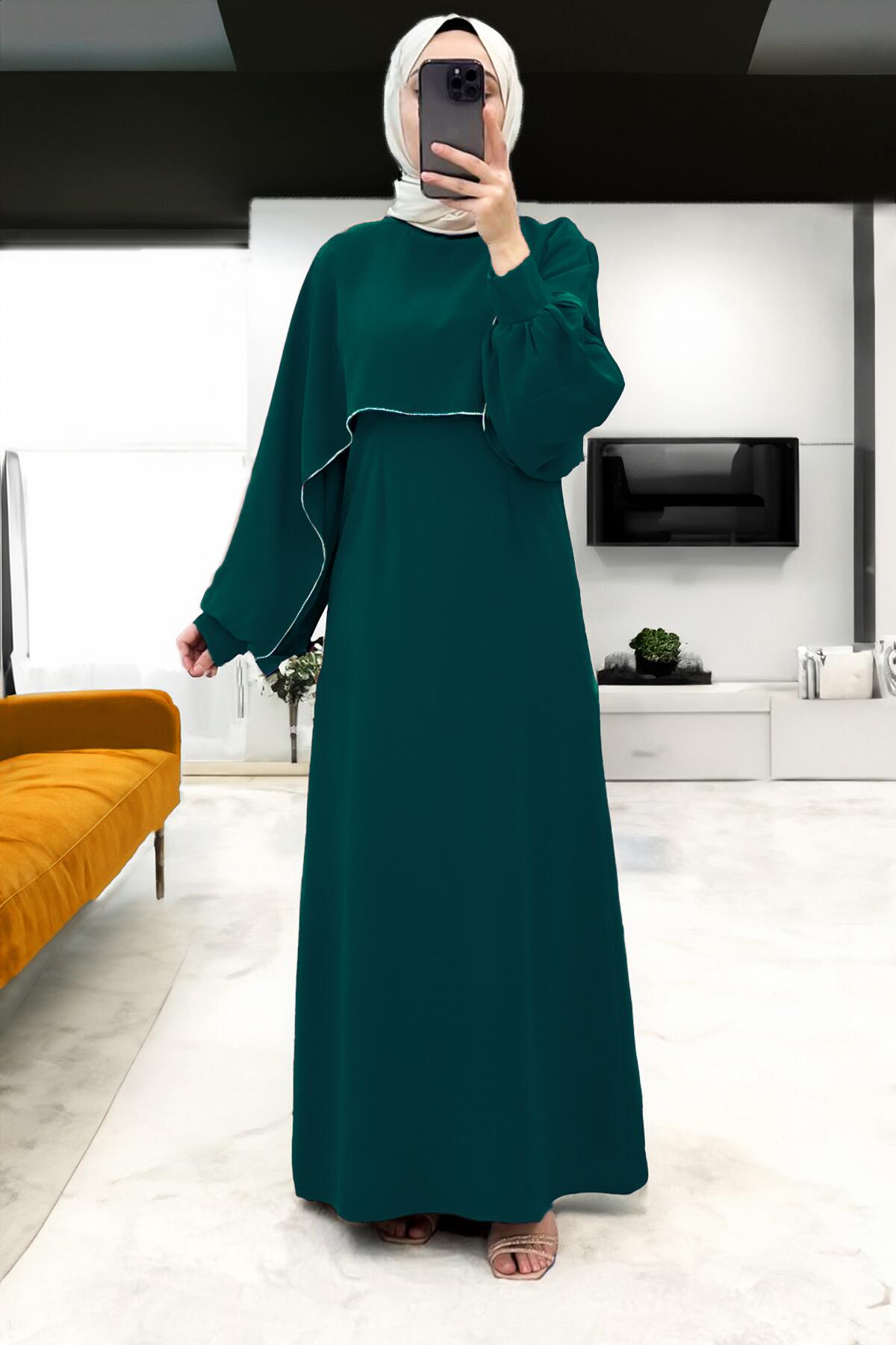 Long Crepe Dress — Emerald