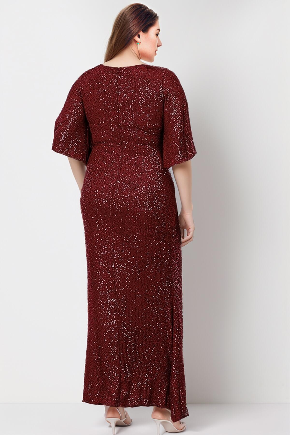 Plus‑Size Sequin Gown — Burgundy