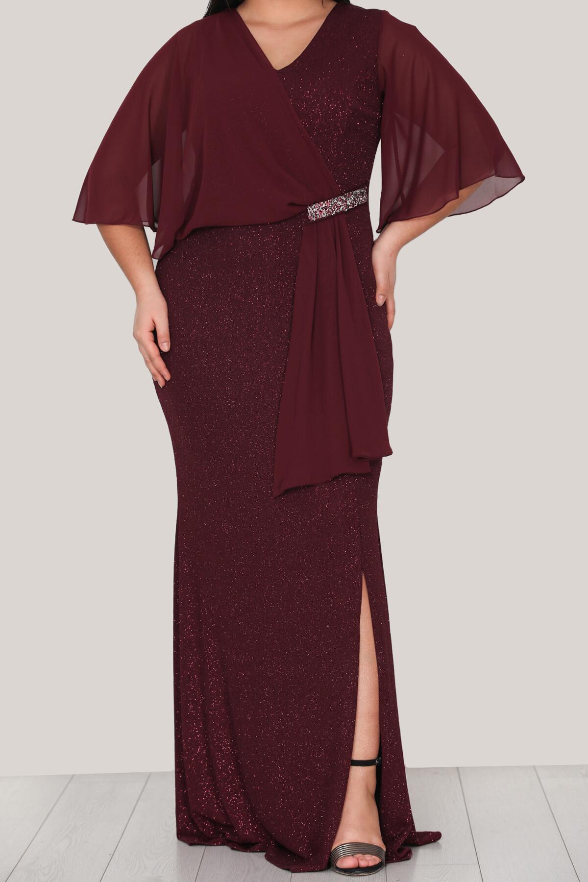 Plus - Size Shimmery Long Evening Dress — Burgundy