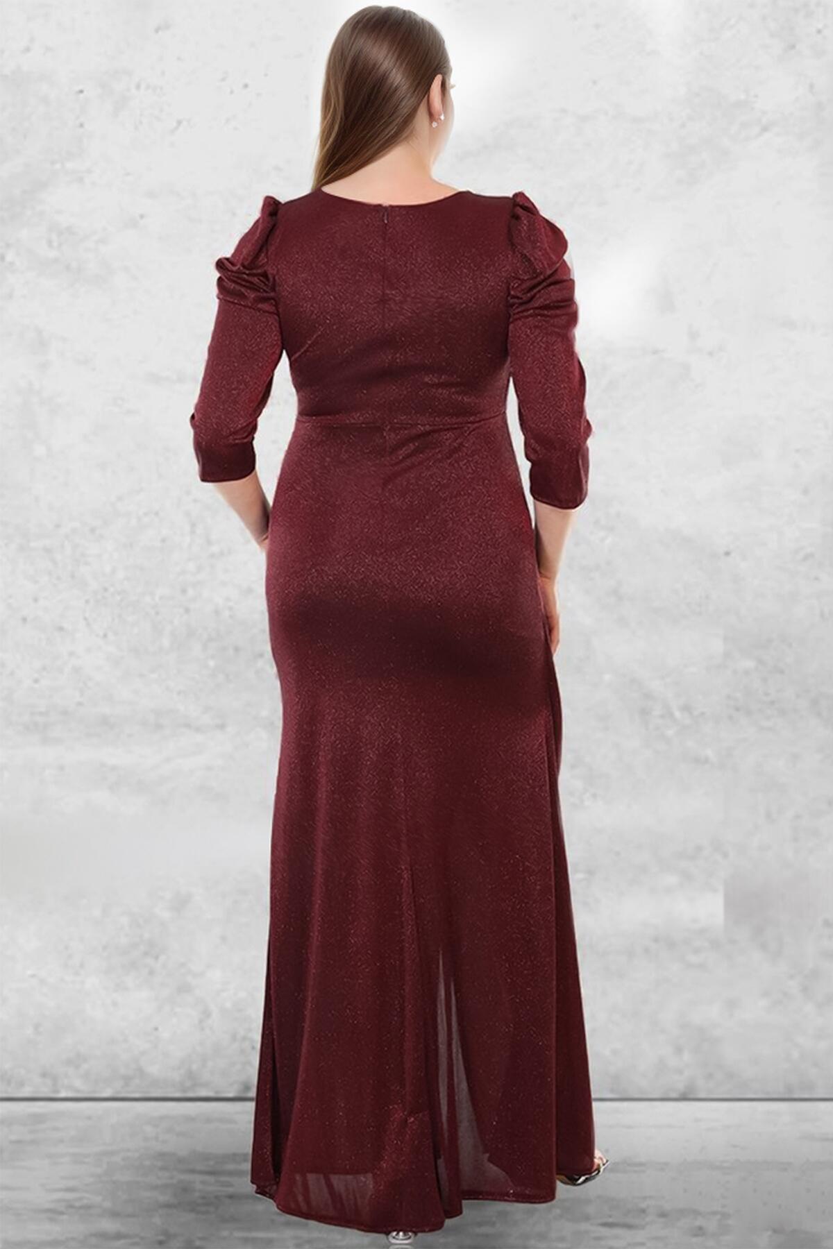 Plus - Size Long Glitter Evening Dress — Burgundy
