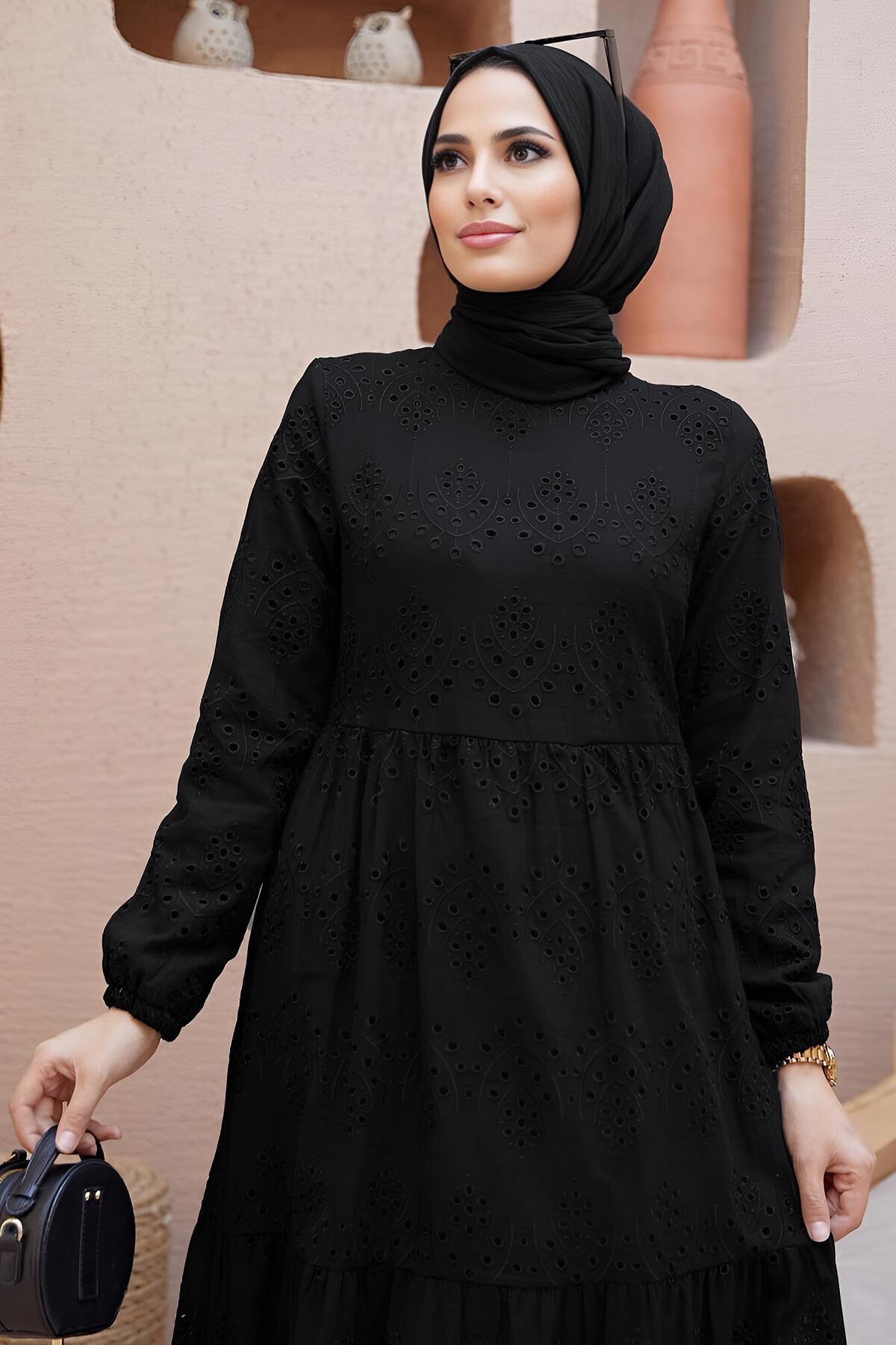 Black Guipure Lace Long Dress