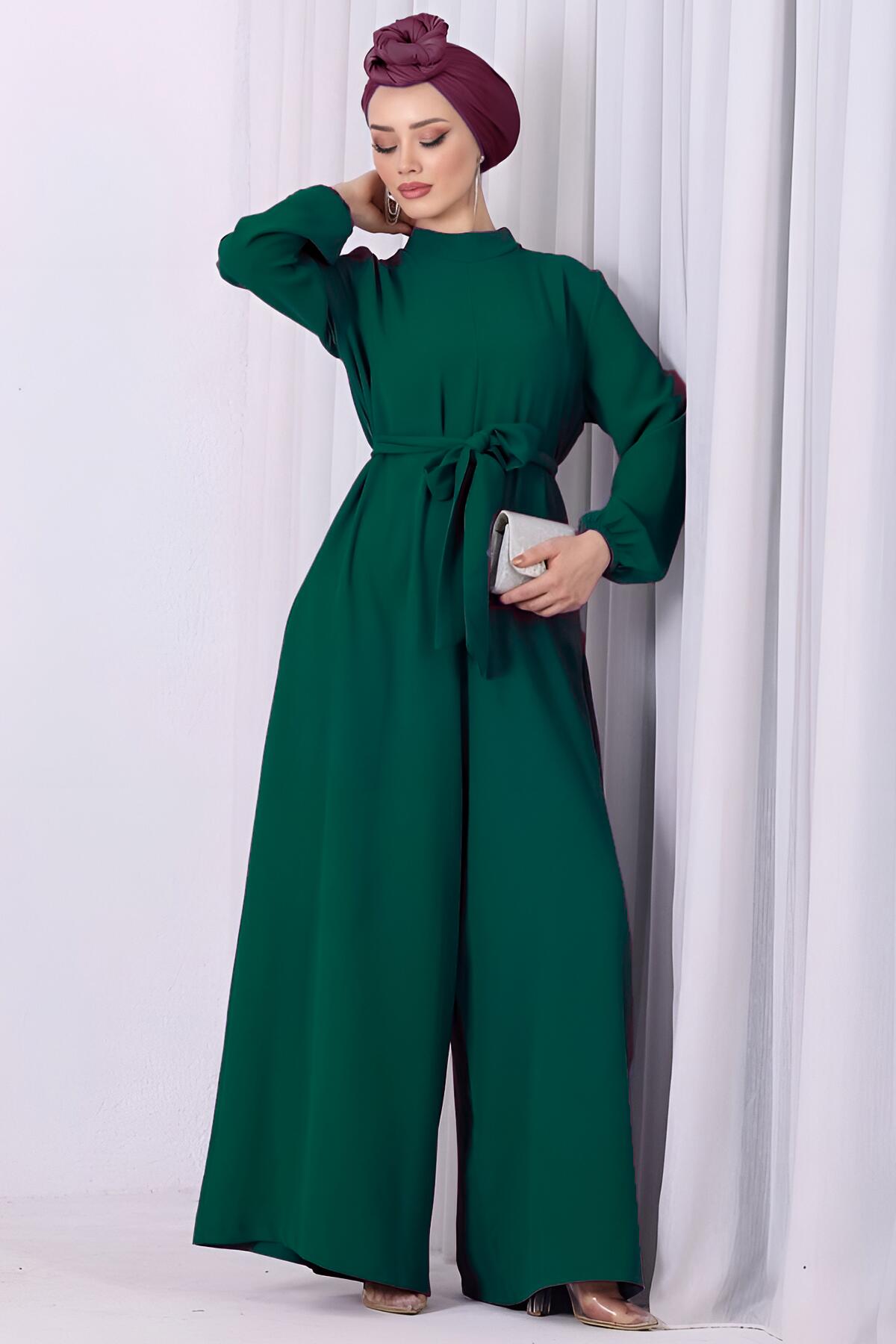 Mock - Neck Jumpsuit In Emerald