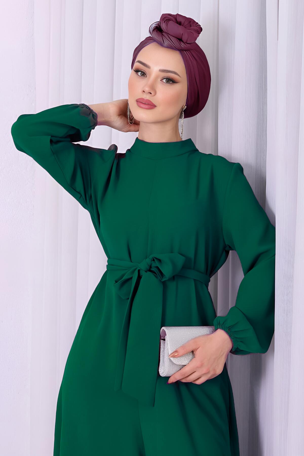 Mock - Neck Jumpsuit In Emerald