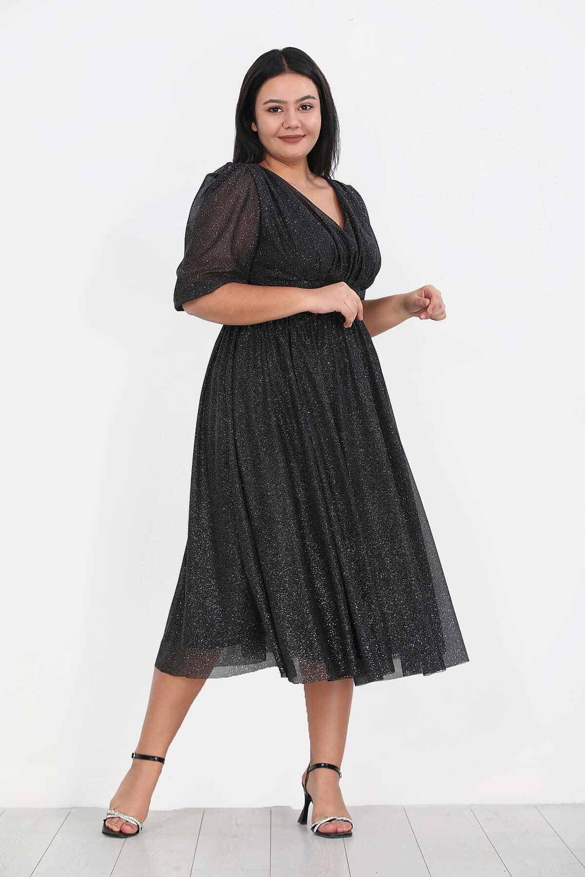 Plus - Size Pleated Waist Evening Dress, Black