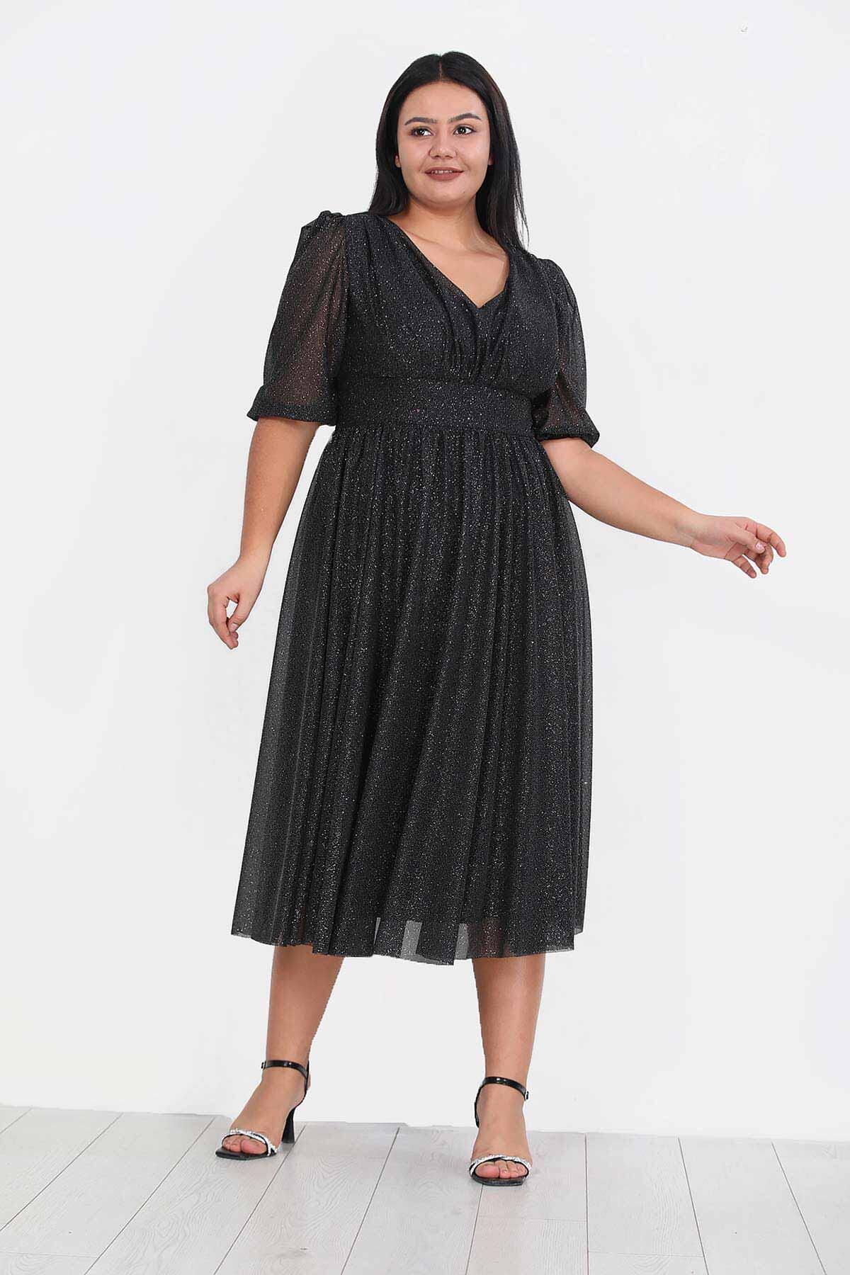 Plus - Size Pleated Waist Evening Dress, Black