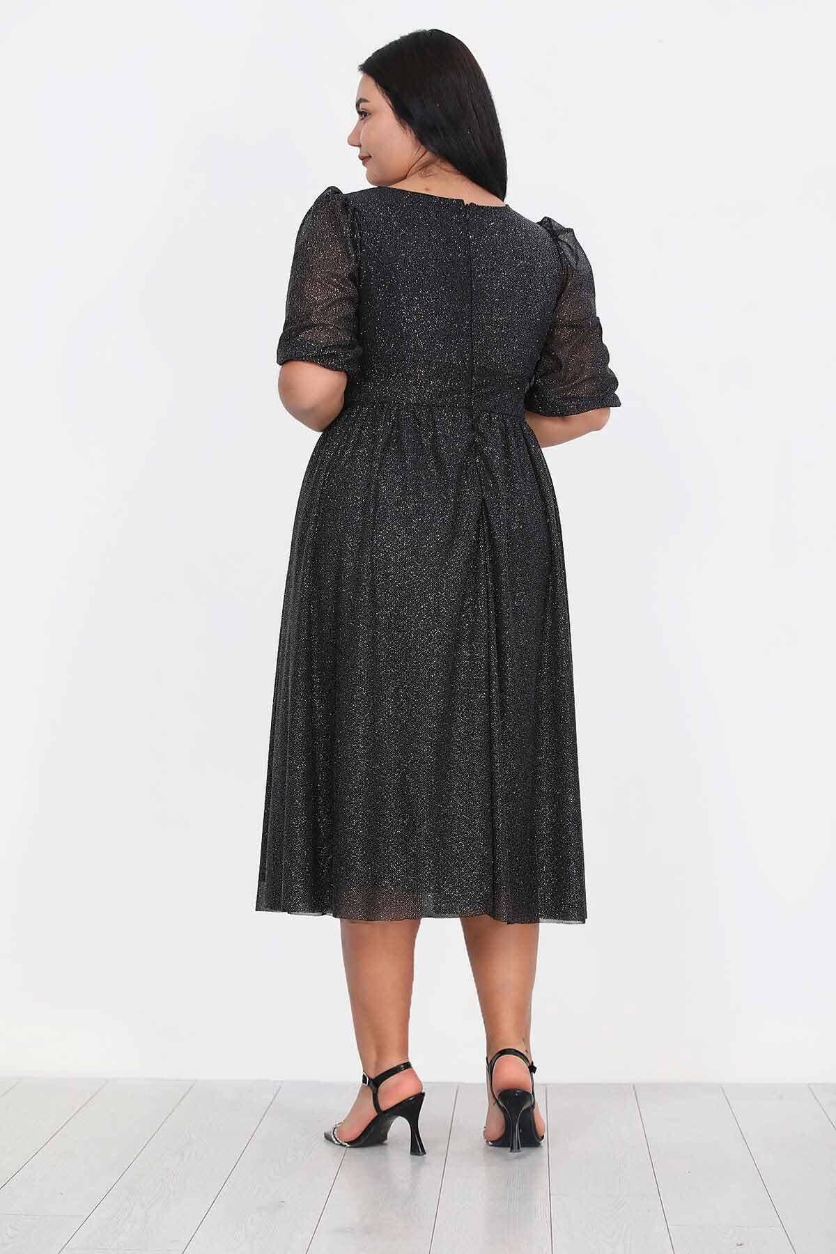 Plus - Size Pleated Waist Evening Dress, Black