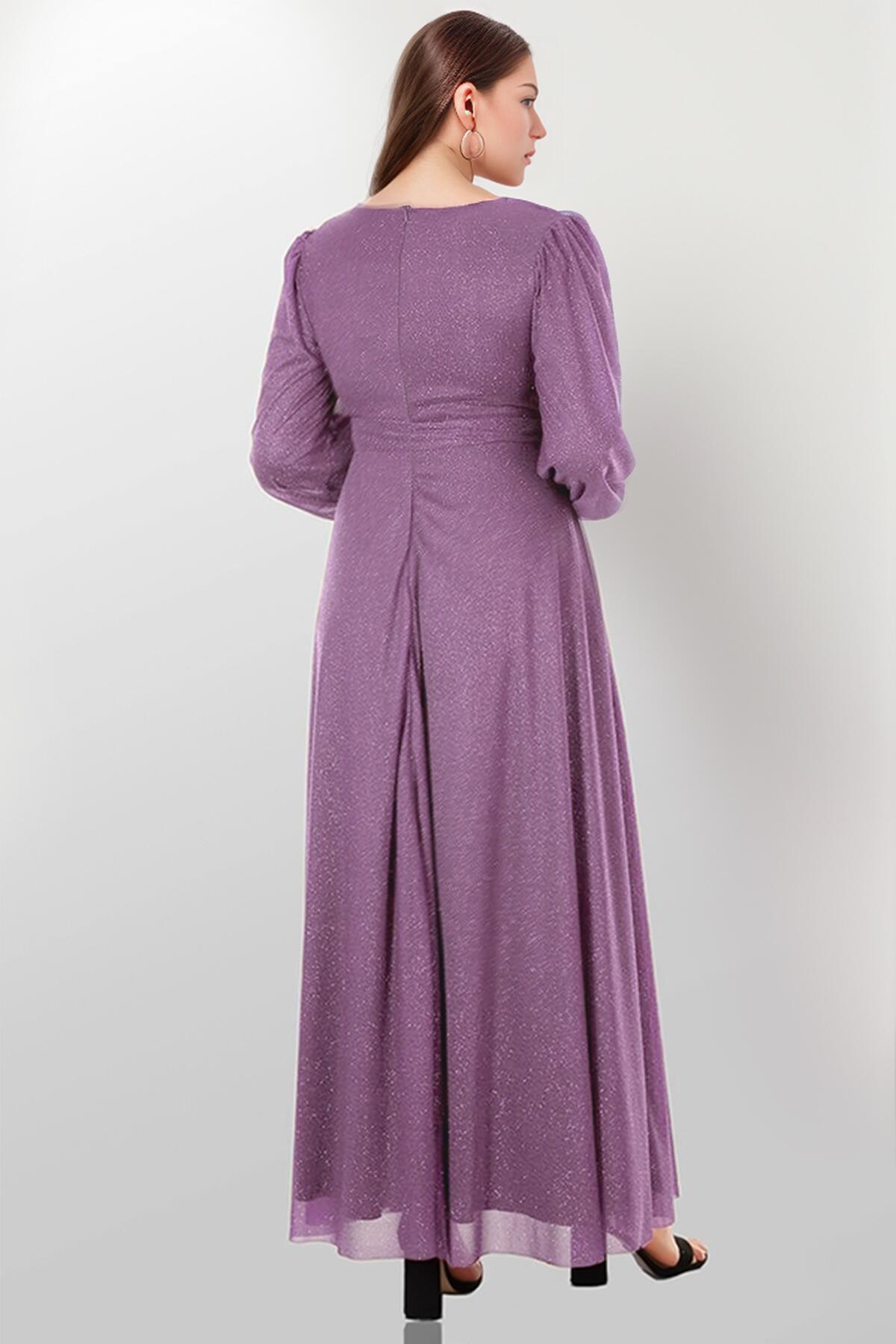 Plus - Size Long Glitter Evening Dress — Lilac