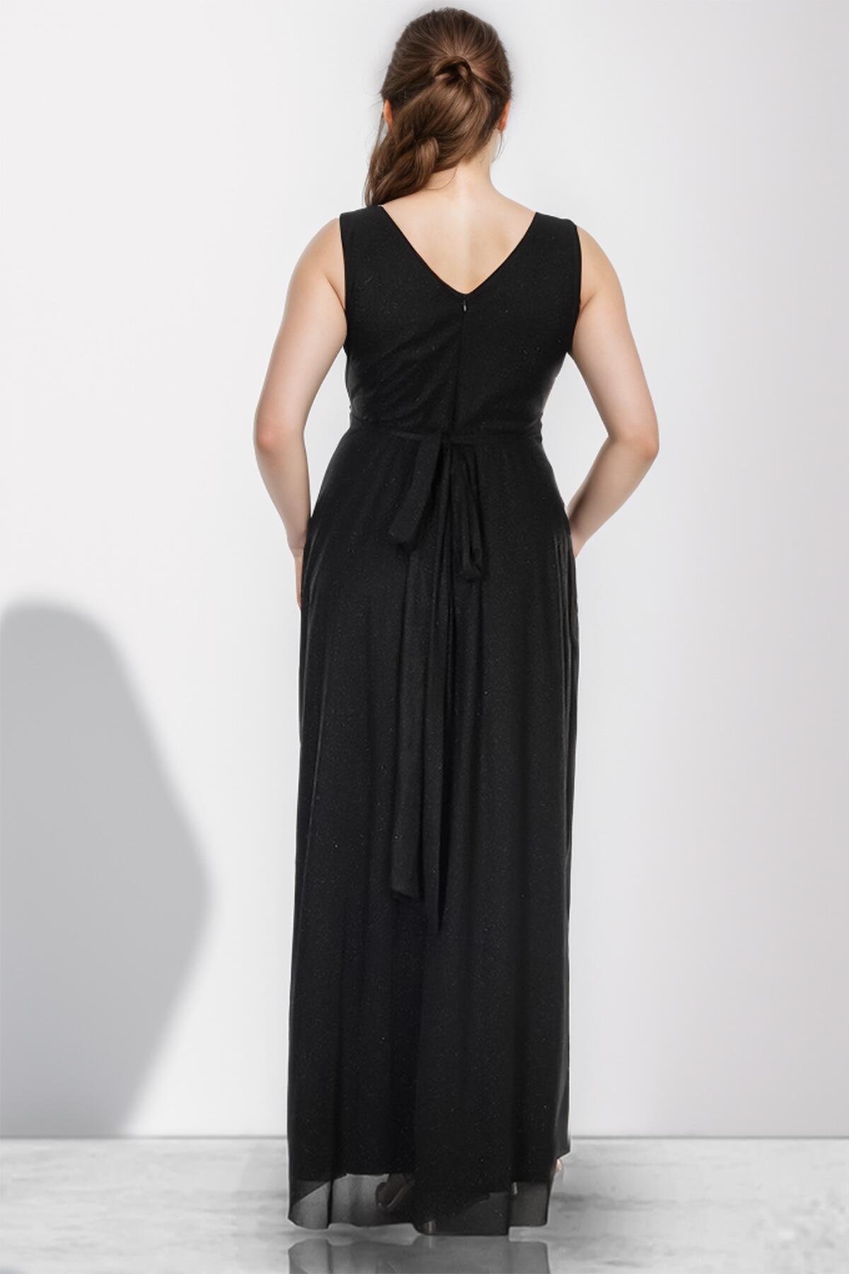 Black Glitter Long Evening Dress – Plus Size