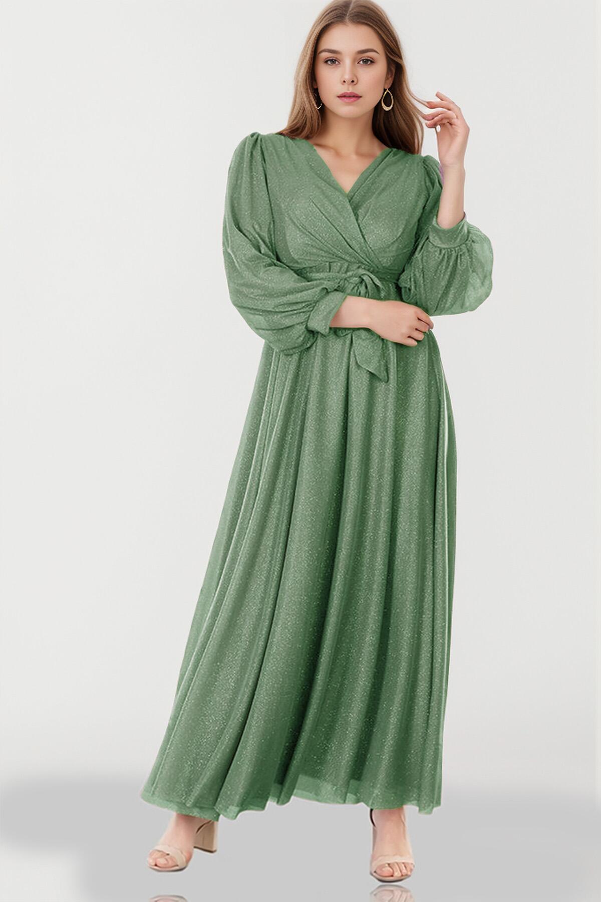 Plus - Size Long Shimmer Evening Dress – Mint