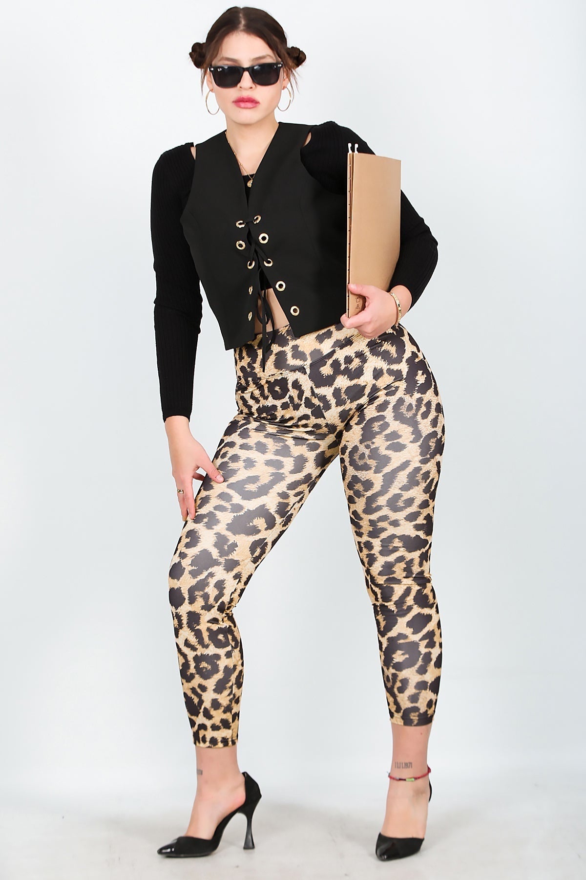 Plus - Size Leopard - Print Leggings — Beige