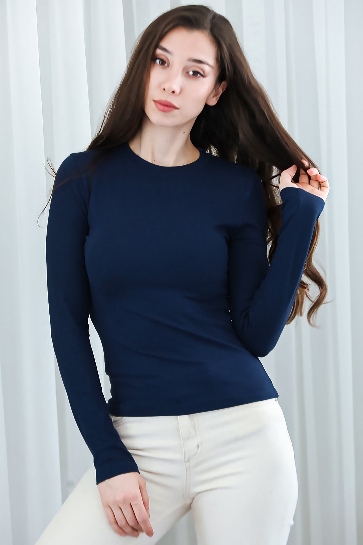 Navy Crew - Neck Blouse