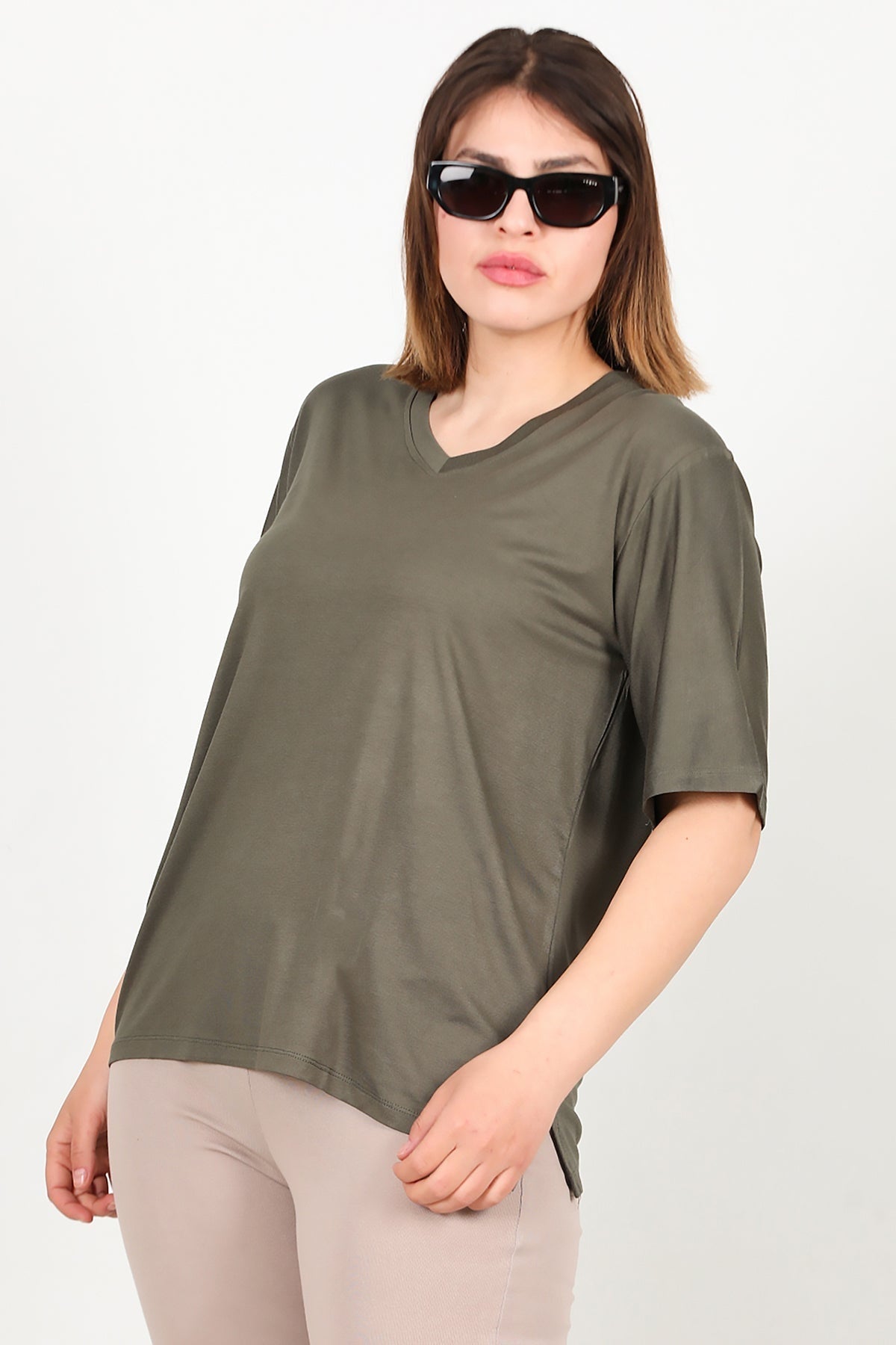 Plus - Size Short - Sleeve Blouse In Khaki