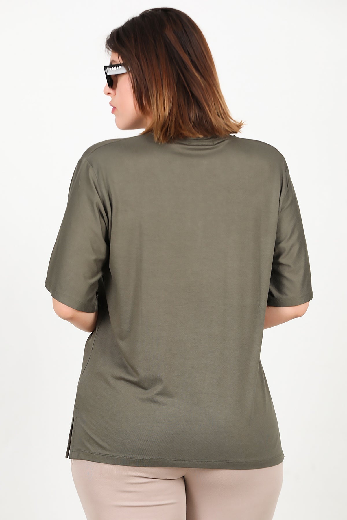 Plus - Size Short - Sleeve Blouse In Khaki