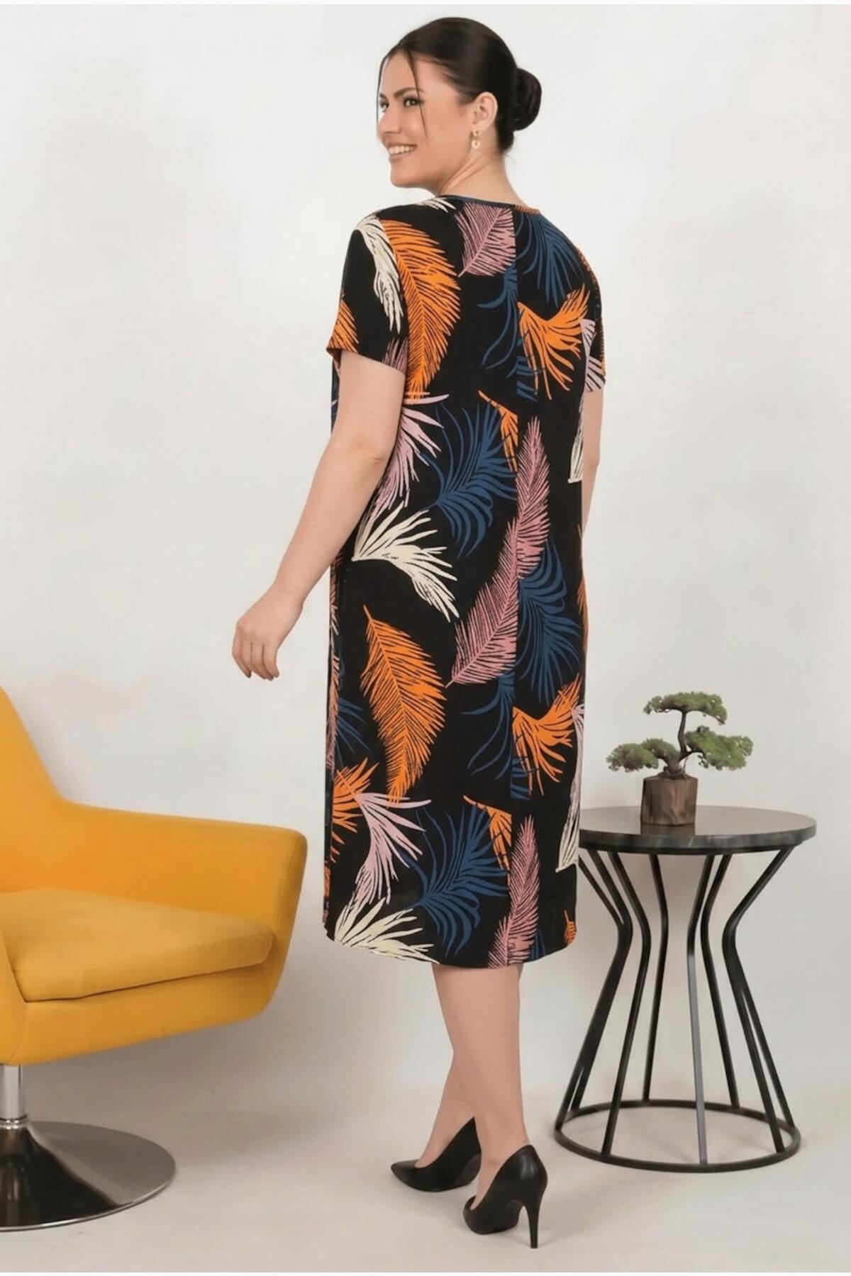 Plus - Size Patterned Dress — Multicolor