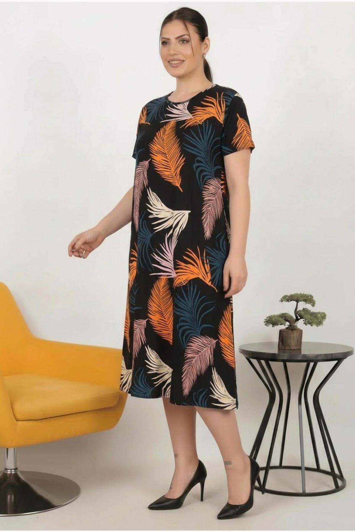 Plus - Size Patterned Dress — Multicolor