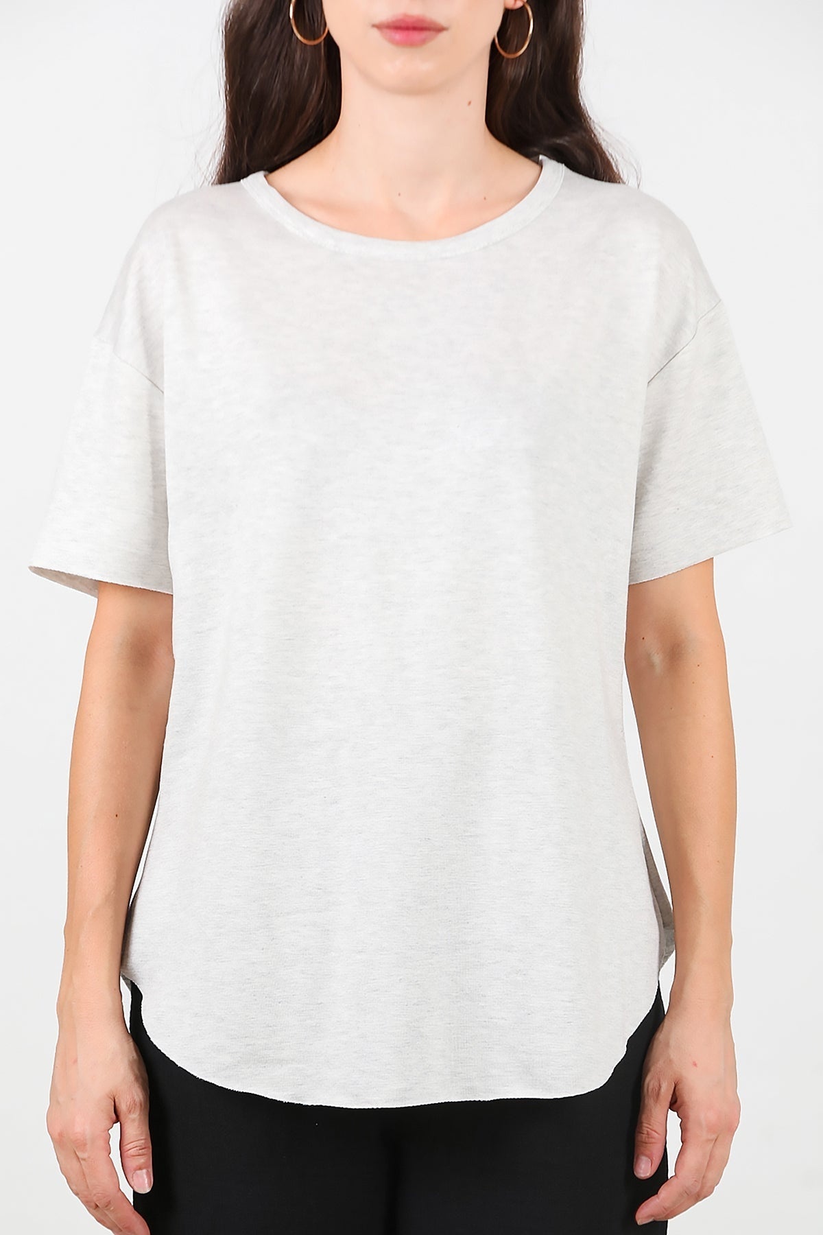 Crew - Neck T - Shirt With Rounded Hem — Light Grey