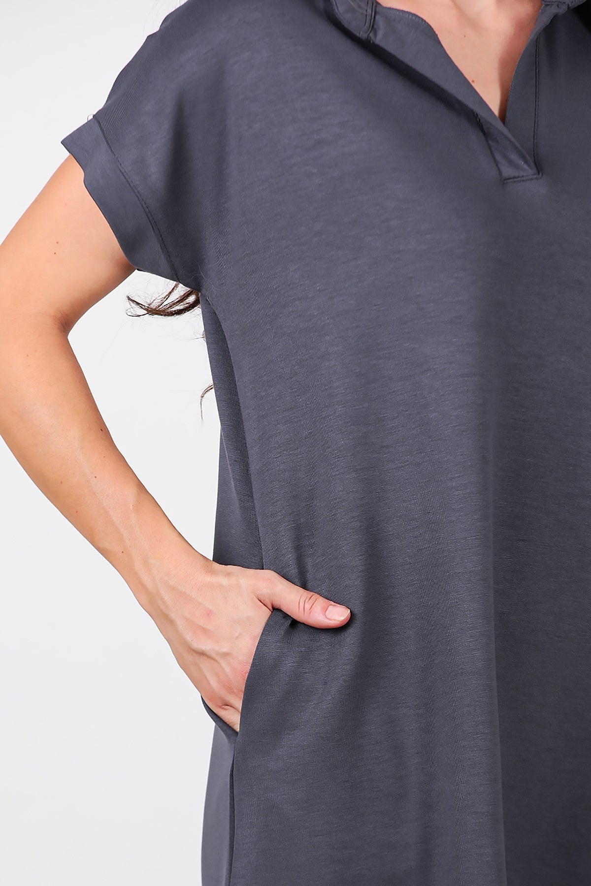 Collared Short Dress — Charcoal