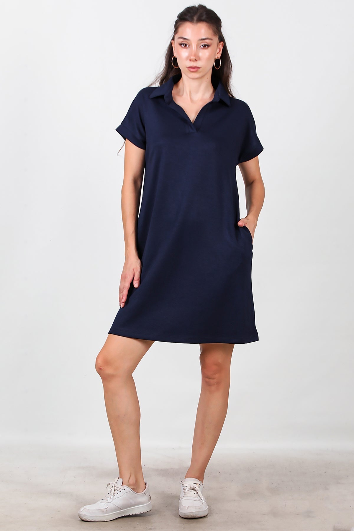 Collared Short Dress — Navy