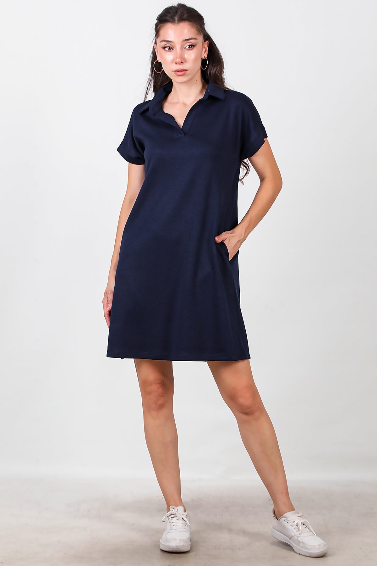 Collared Short Dress — Navy