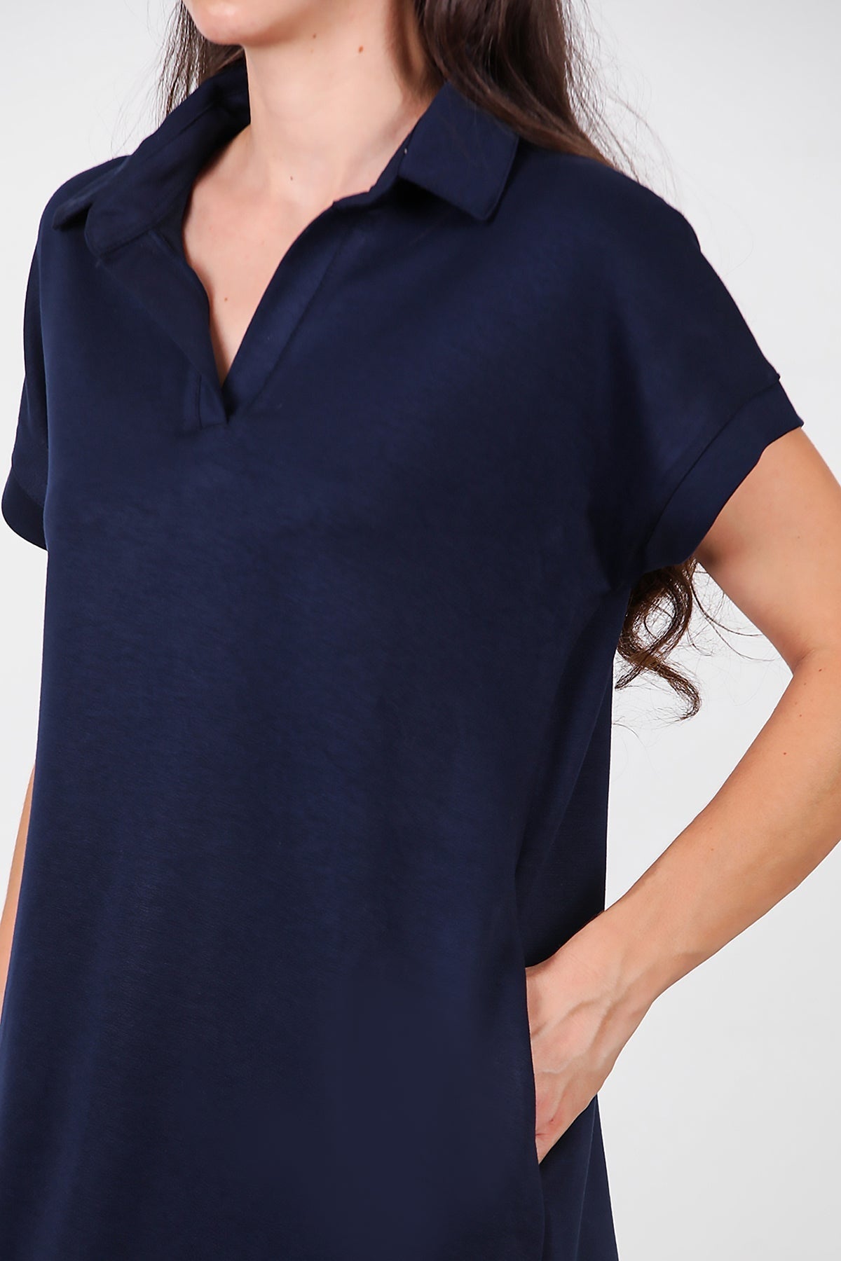 Collared Short Dress — Navy