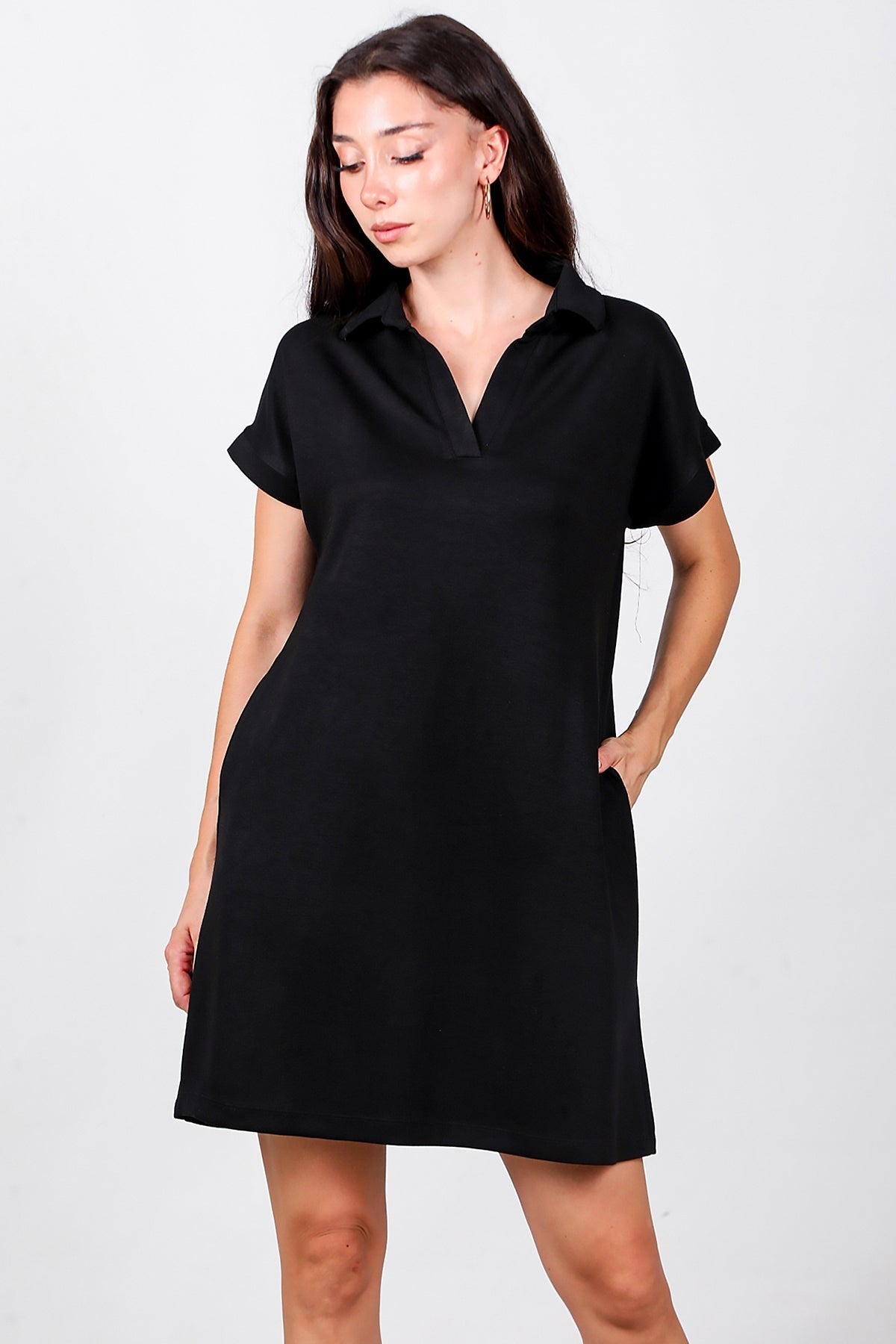 Collared Short Dress — Black