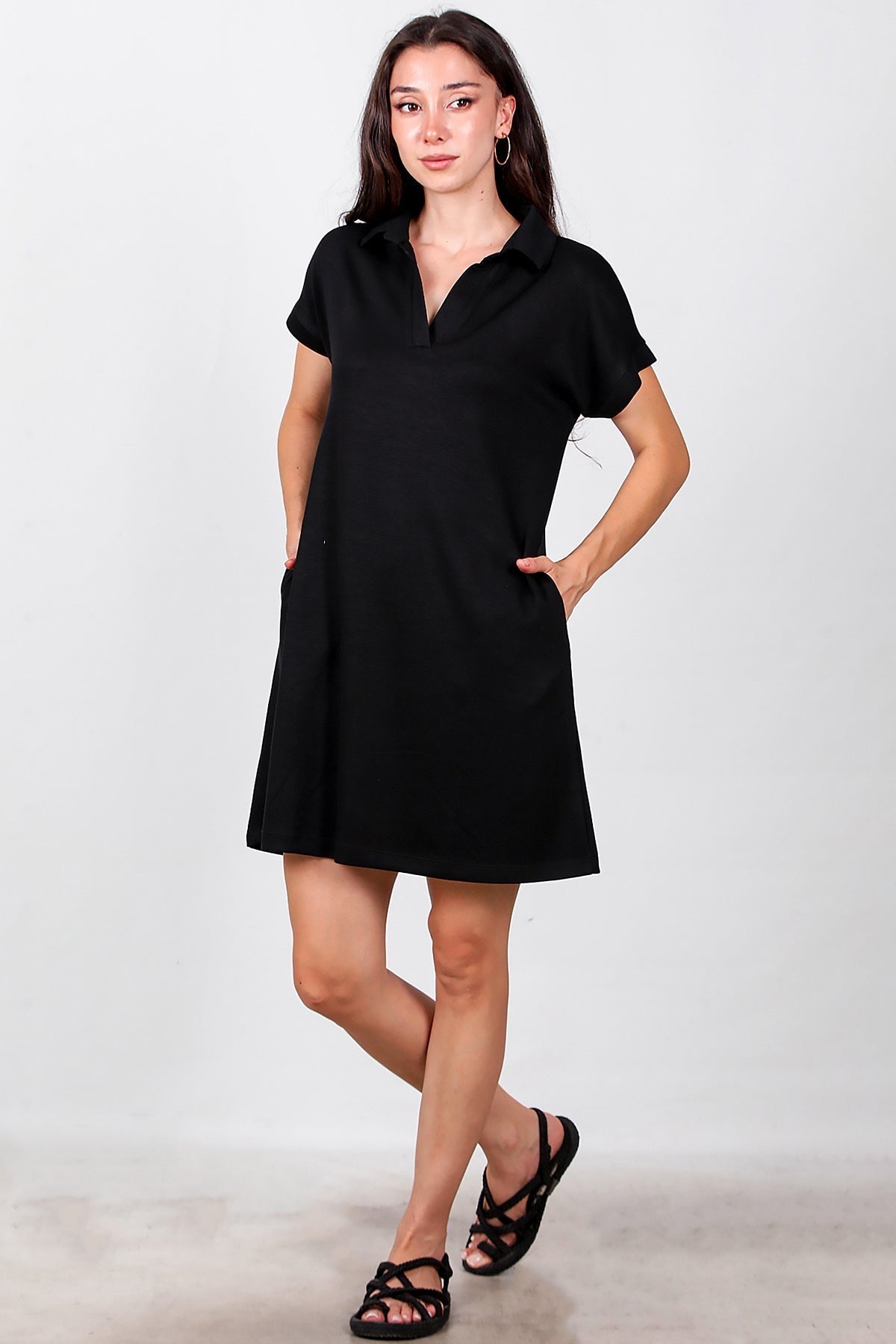 Collared Short Dress — Black