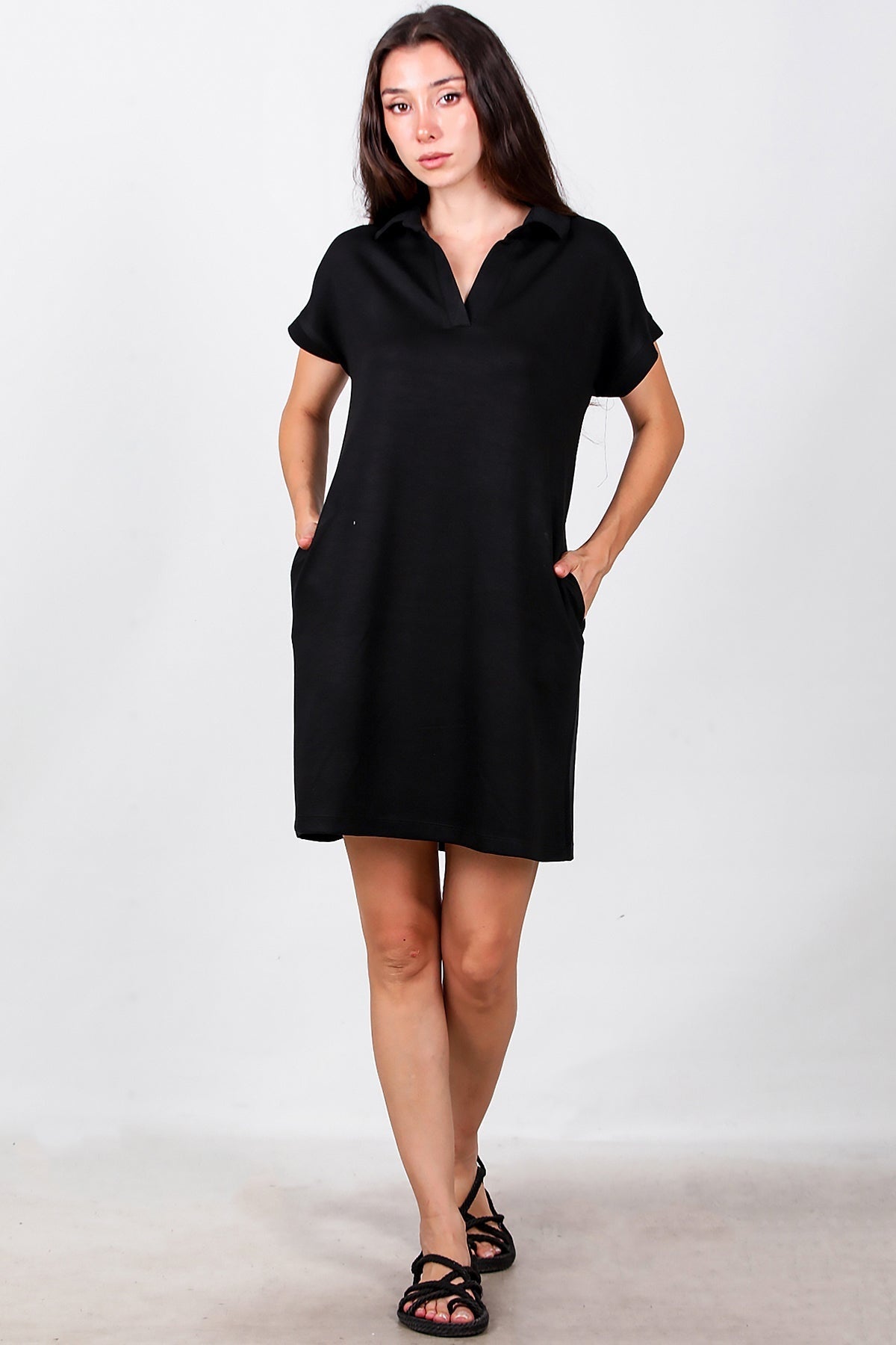 Collared Short Dress — Black