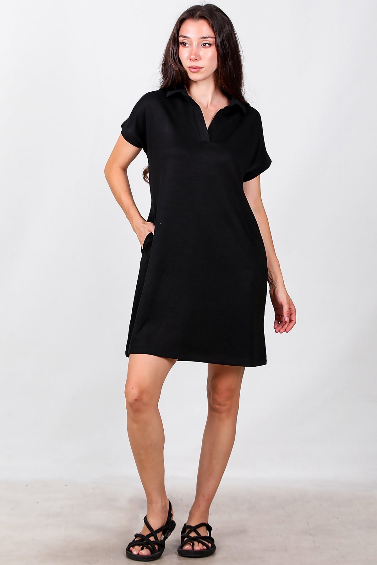 Collared Short Dress — Black