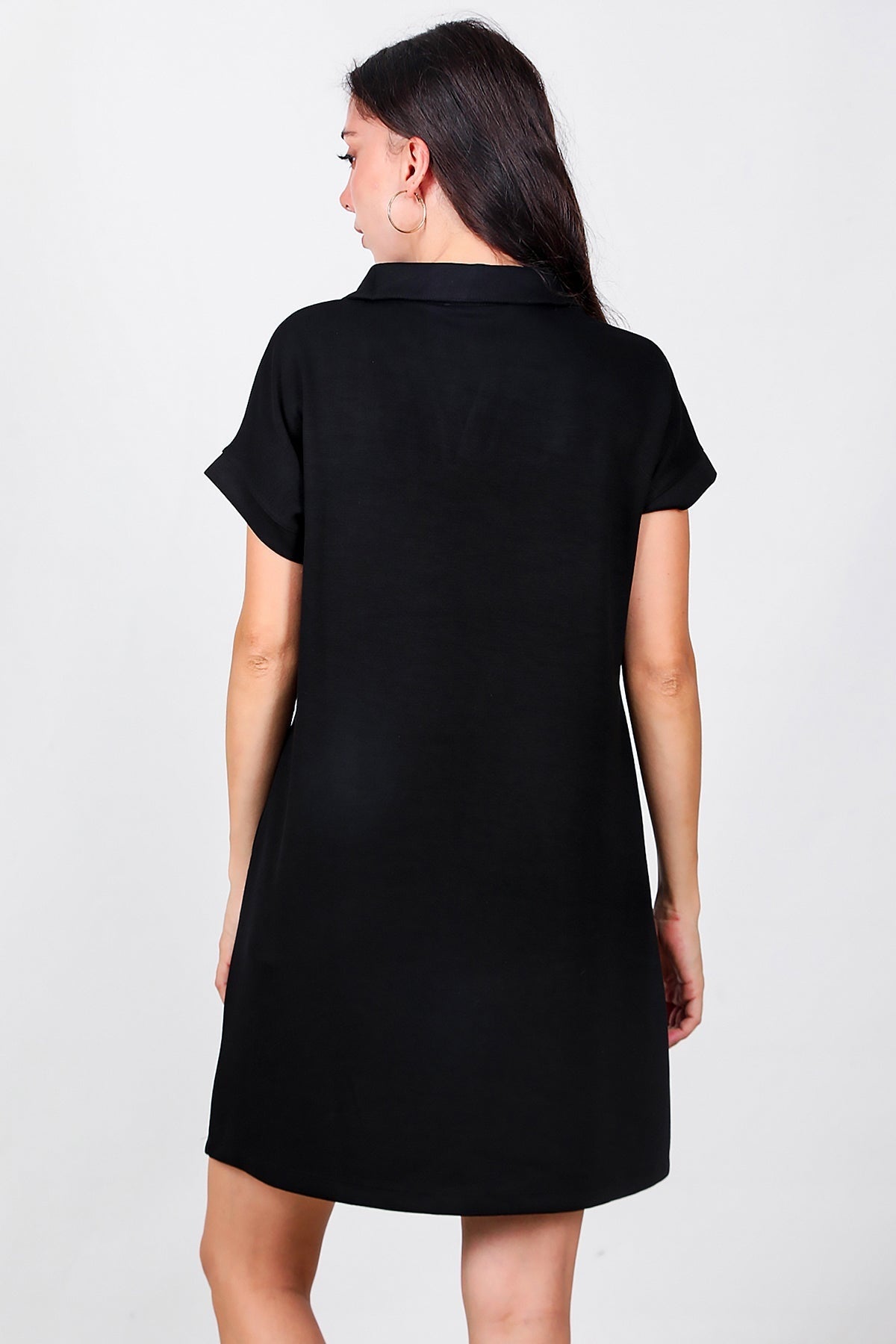 Collared Short Dress — Black
