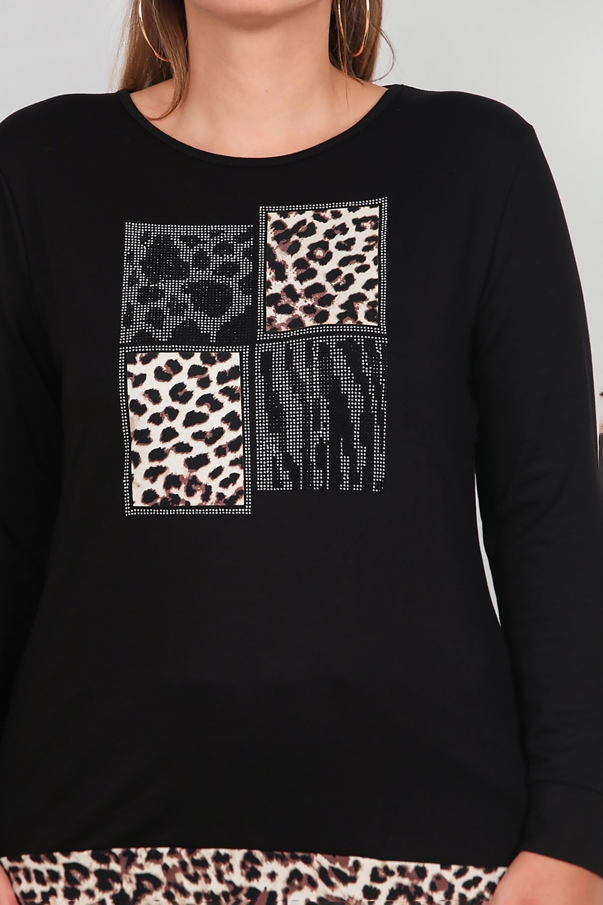 Plus - Size Leopard Stone - Embellished Set, Black