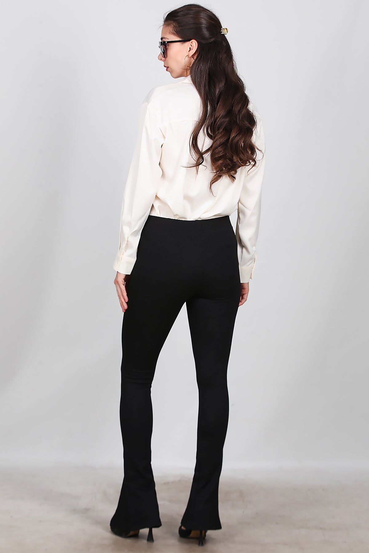 Women's Flared Leggings With Side Slit — Black