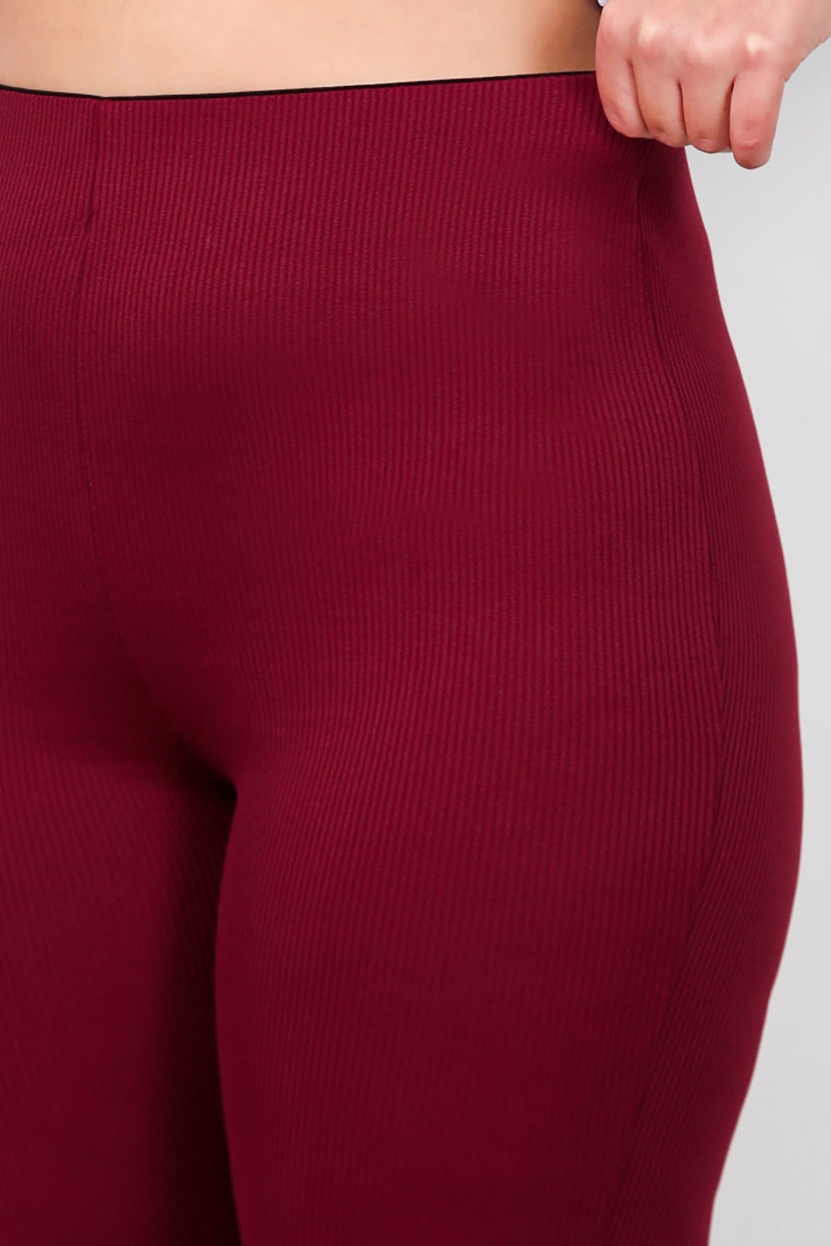 Plus - Size Ribbed Flare Leggings — Burgundy