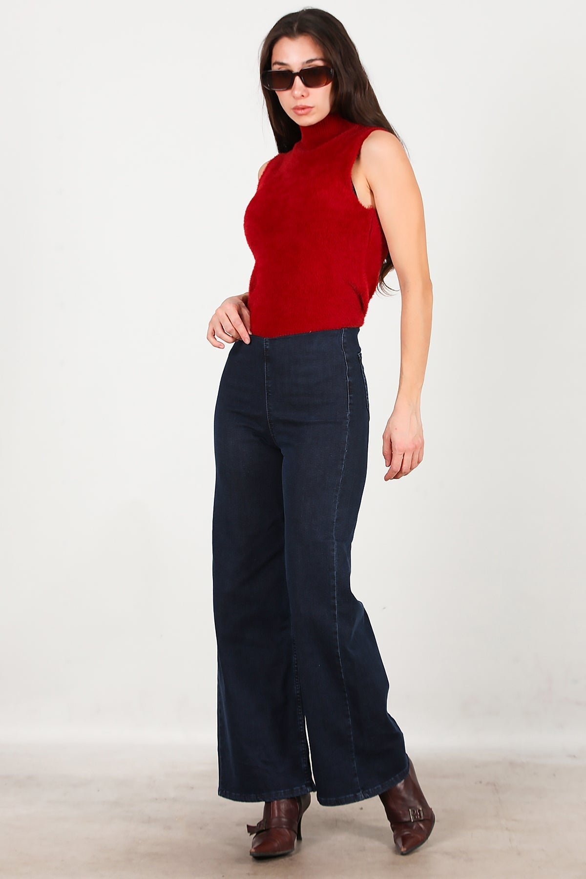 Wide - Leg Jeans With Elastic Waist — Navy