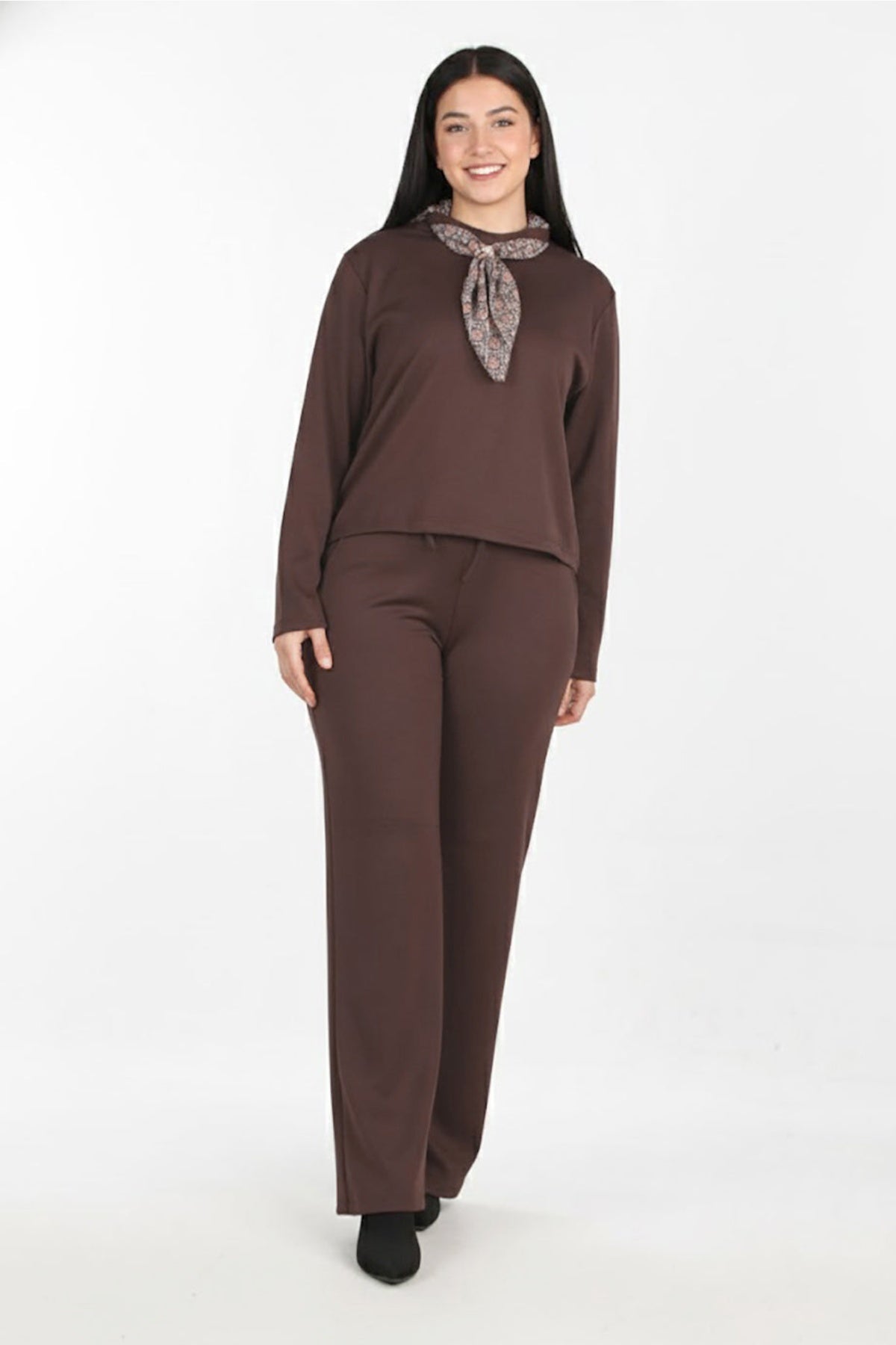 Women's Brown Two - Piece Set With Scarf
