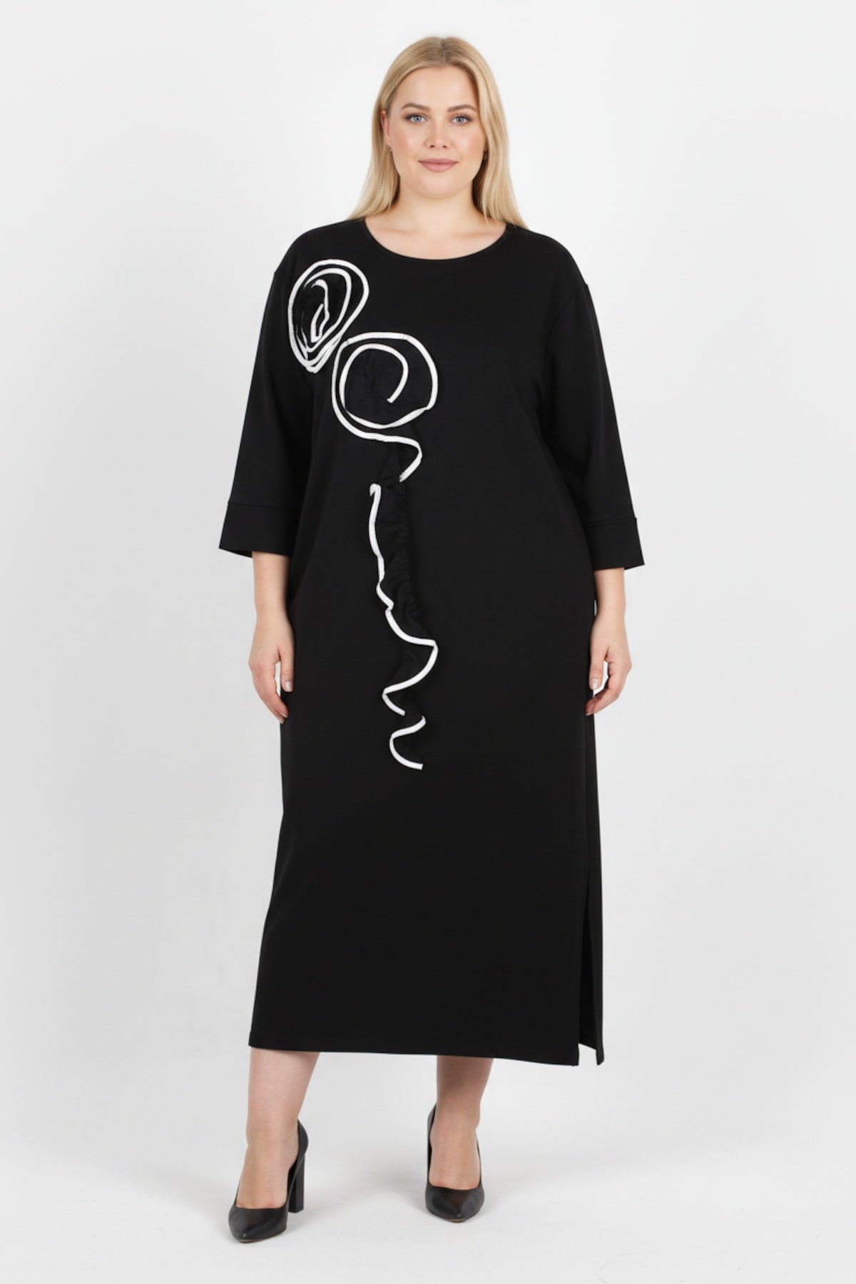 Plus - Size Front - Ruffle Dress — Black
