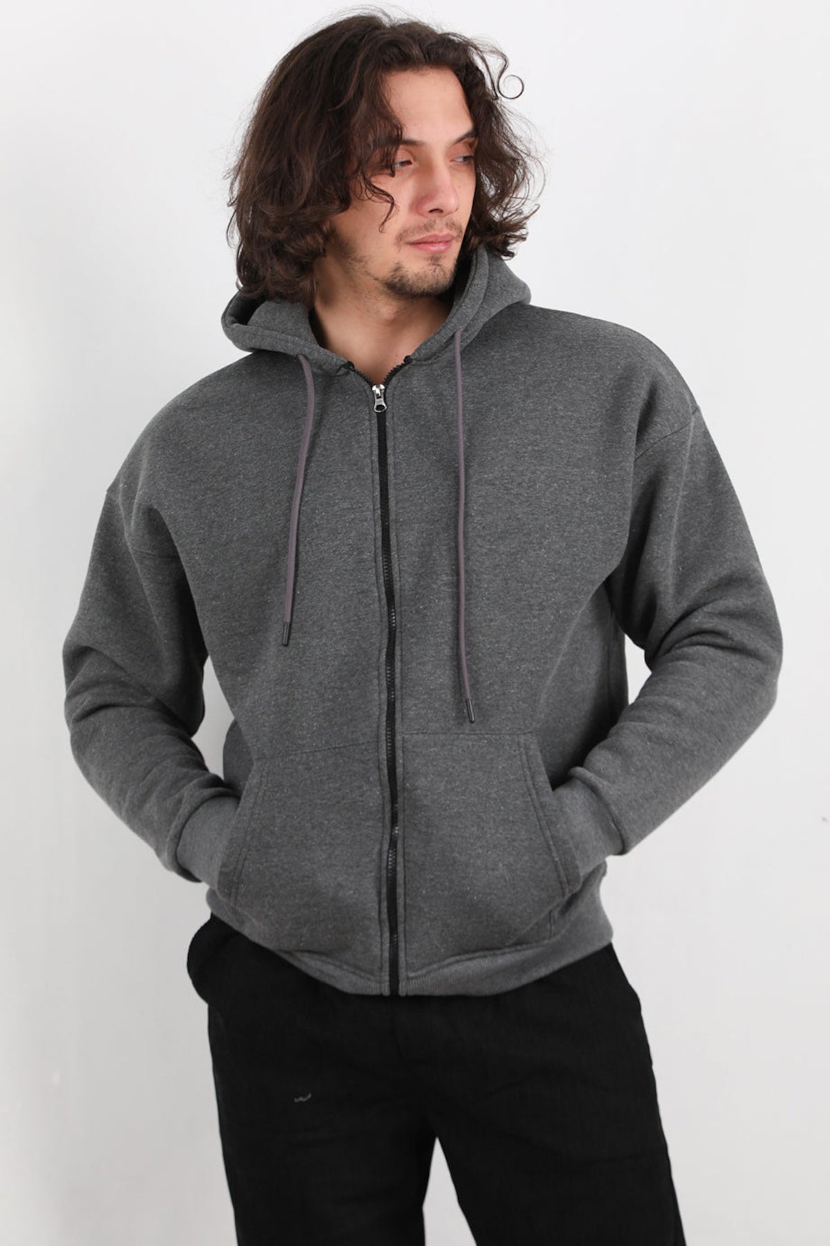 Men's Hooded Zip - Front Jacket — Anthracite