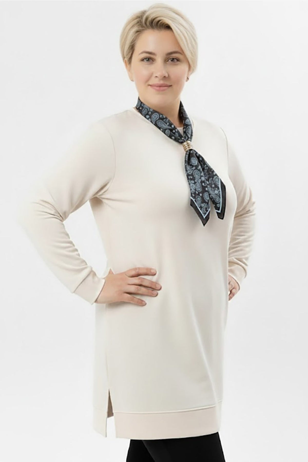 Plus - Size Scarf - Tie Tunic - Off - White