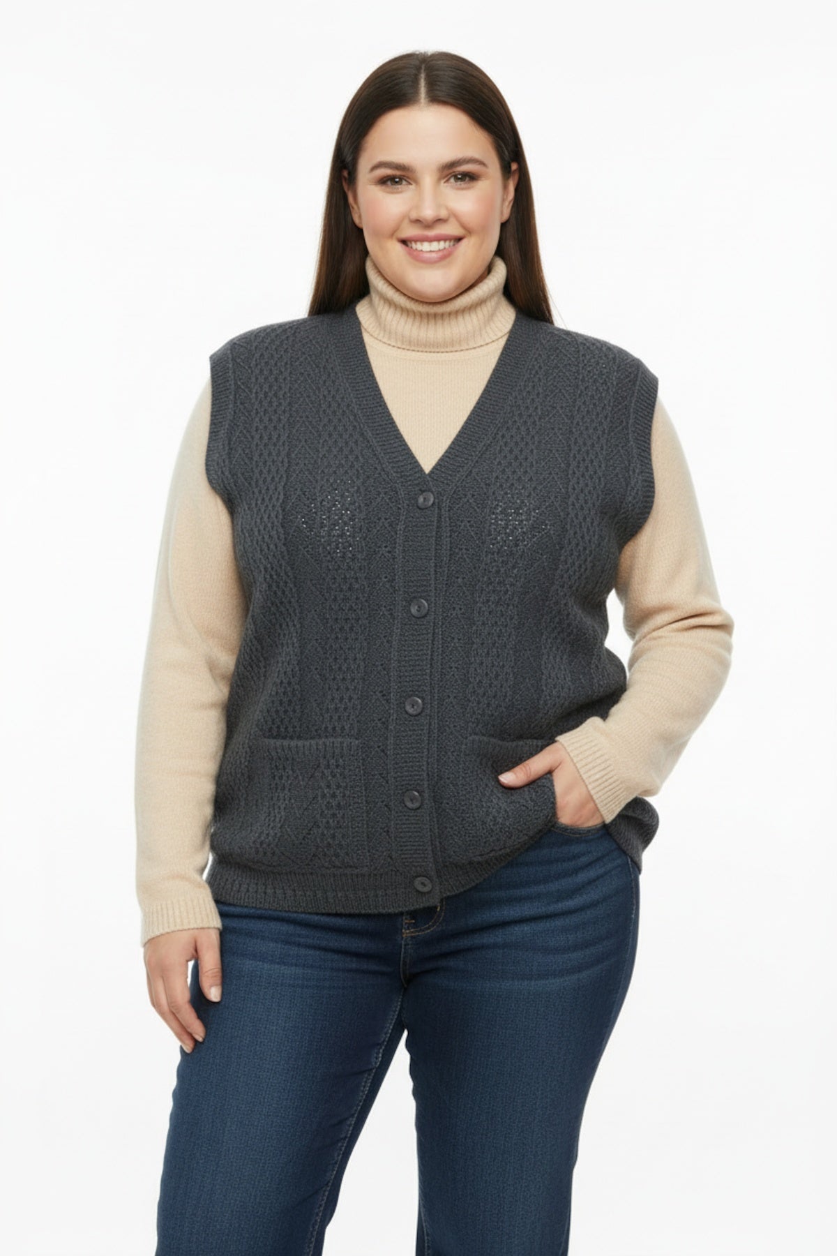 Plus - Size Knit Vest — Charcoal
