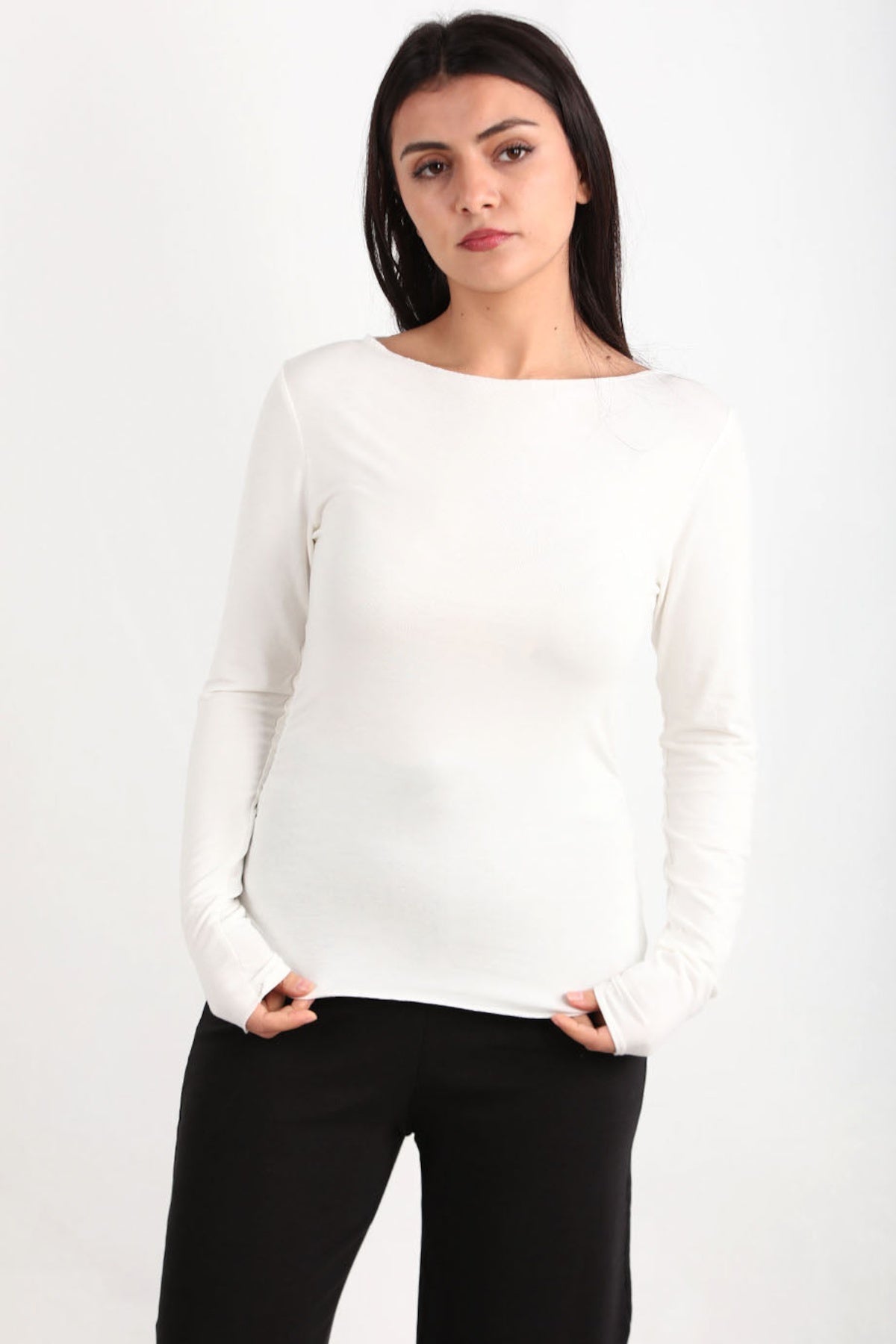 Ruched - Side Boat - Neck Bodysuit — Off - White