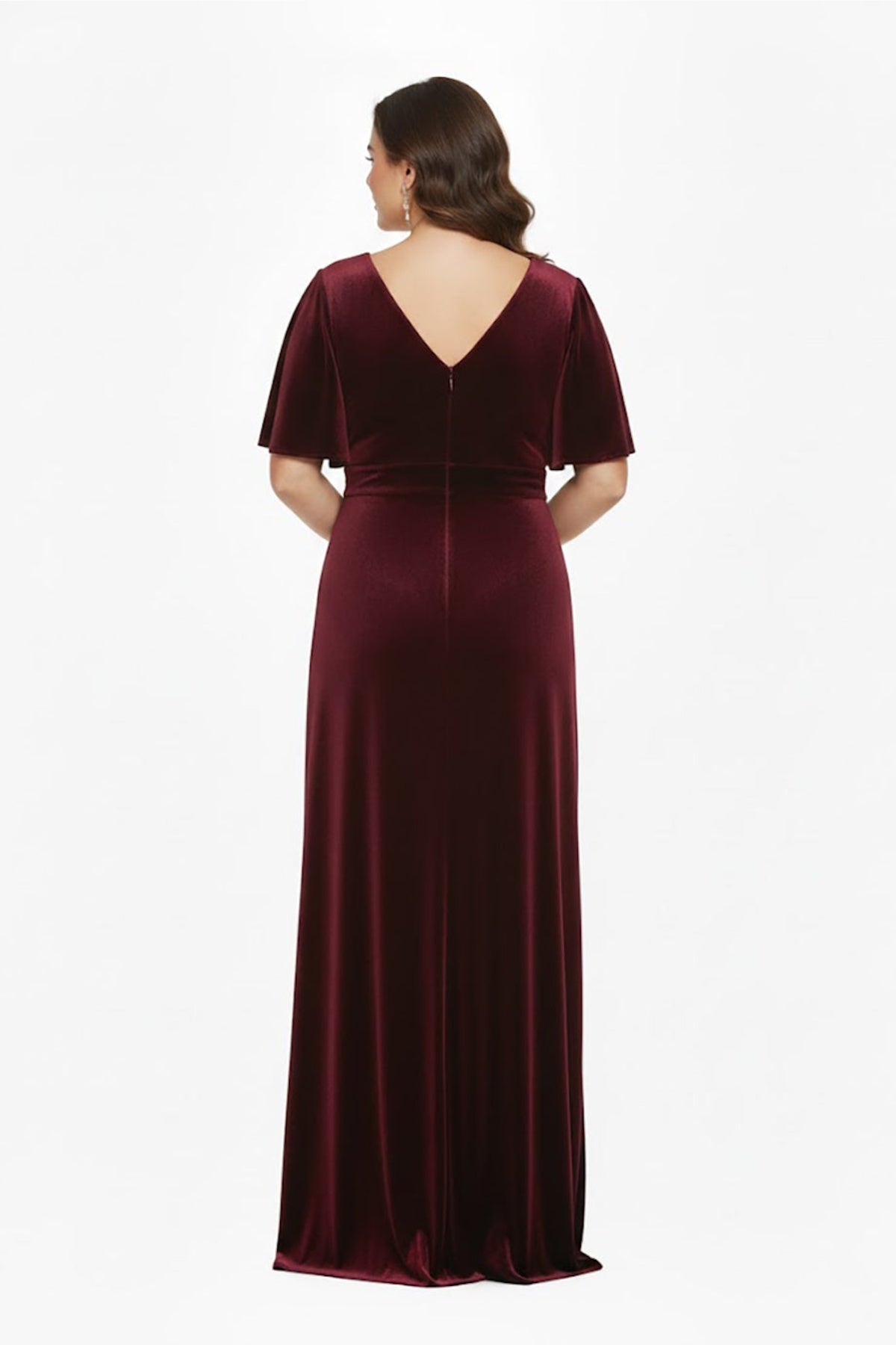 Plus - Size Evening Dress With Floral Waist Embellishment — Burgundy