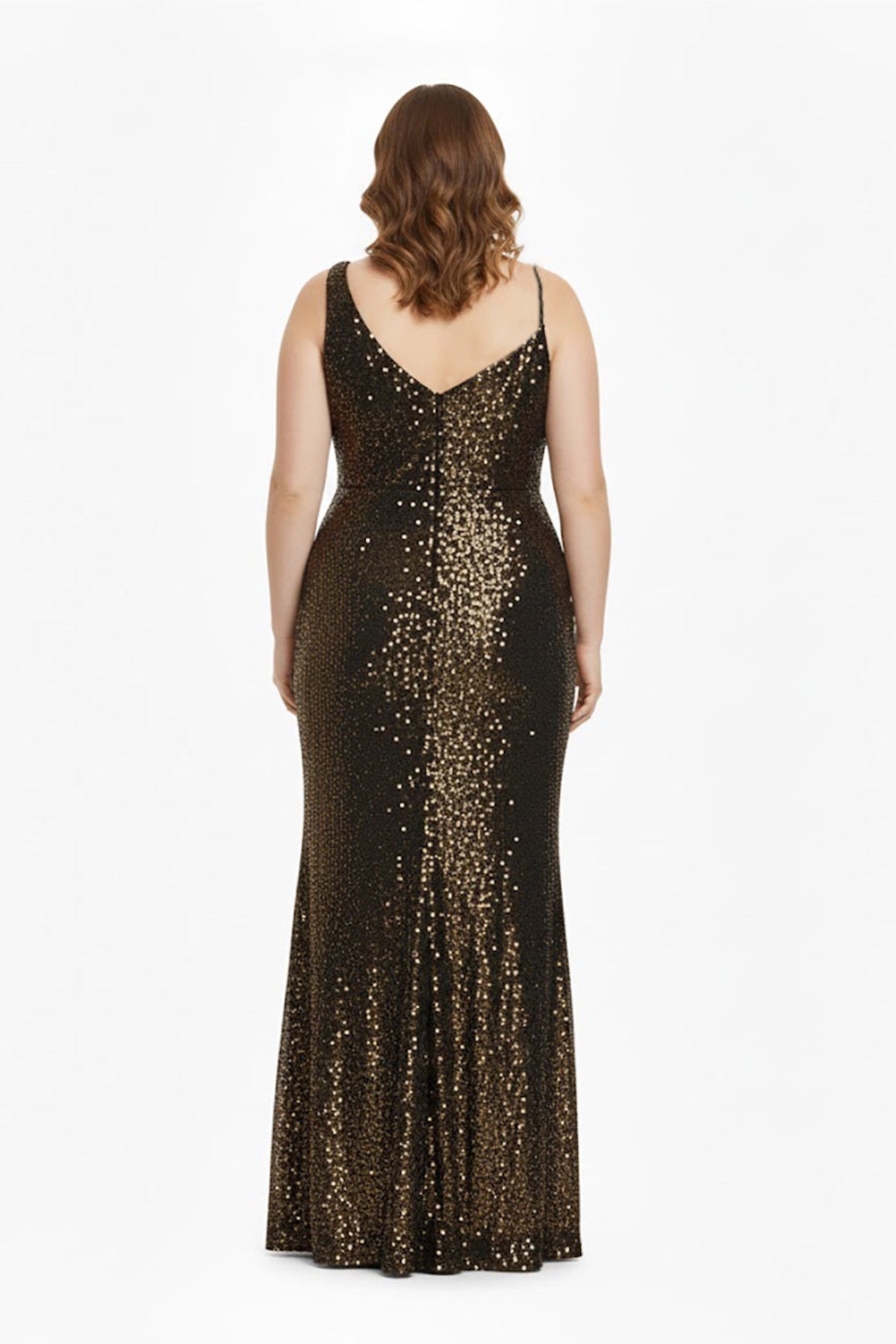 Plus - Size One - Shoulder Sequin Velvet Gown - Yellow