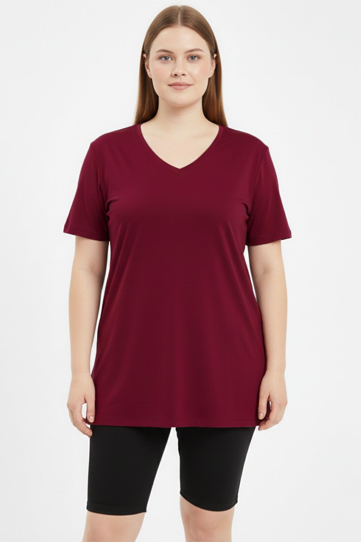 Plus - Size Oversized V - Neck T - Shirt, Burgundy