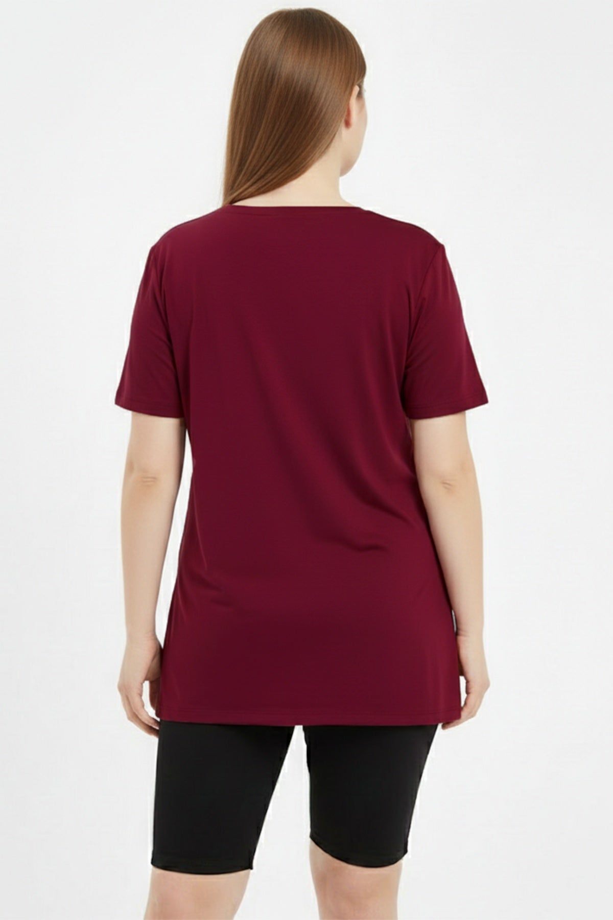 Plus - Size Oversized V - Neck T - Shirt, Burgundy