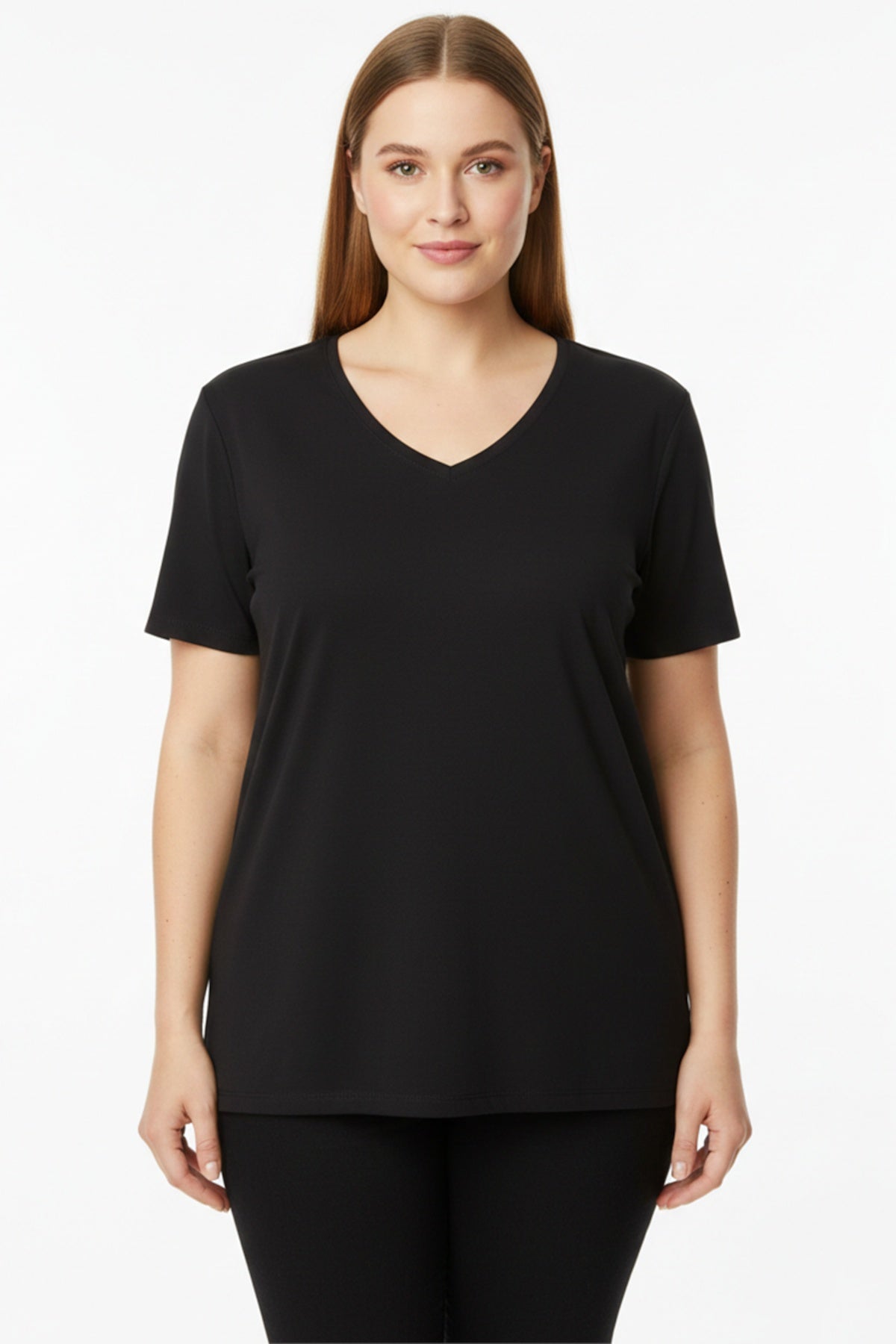 Plus - Size Oversized V - Neck T - Shirt, Black