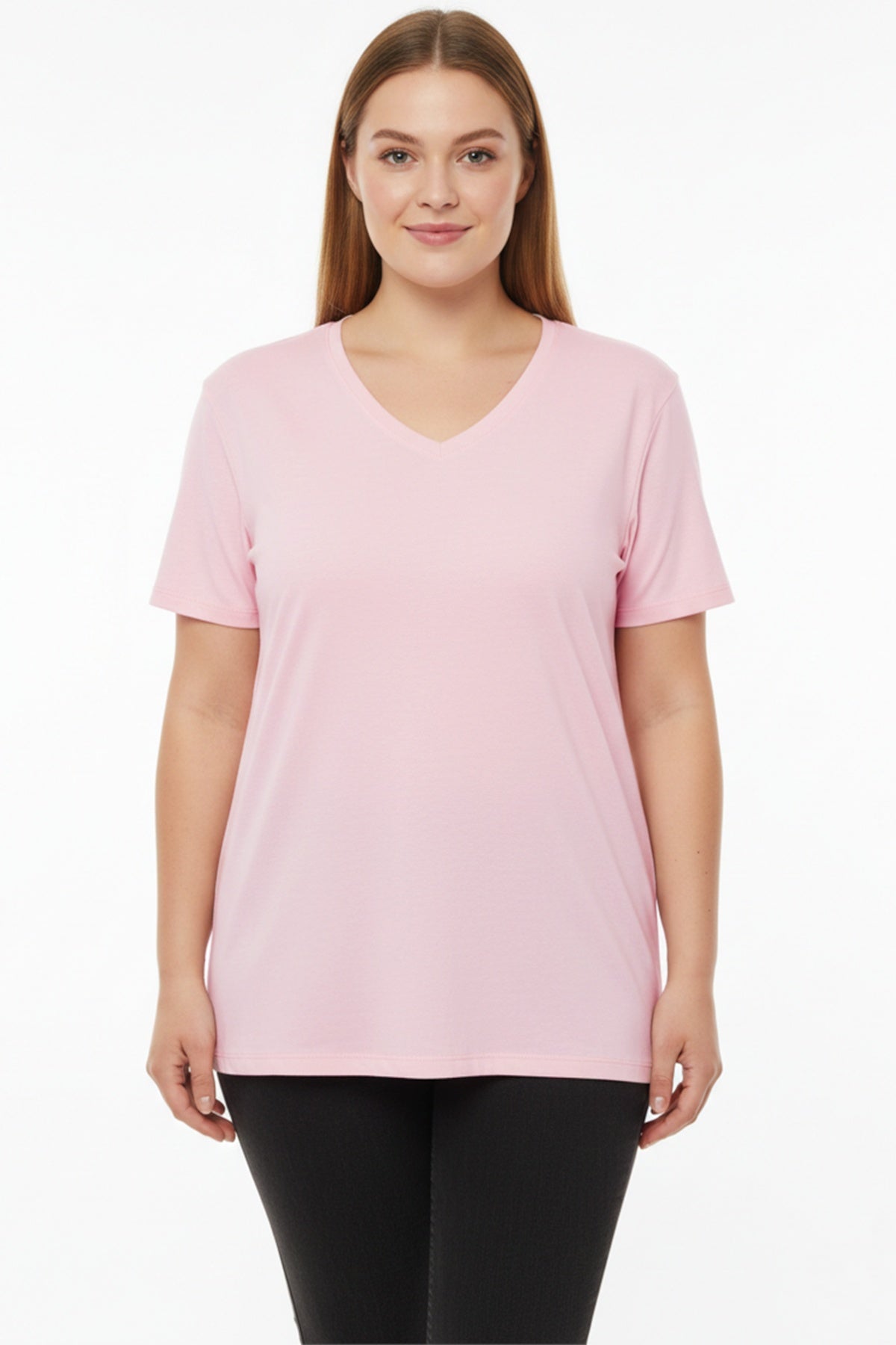 Plus - Size Oversized V - Neck T - Shirt, Pink