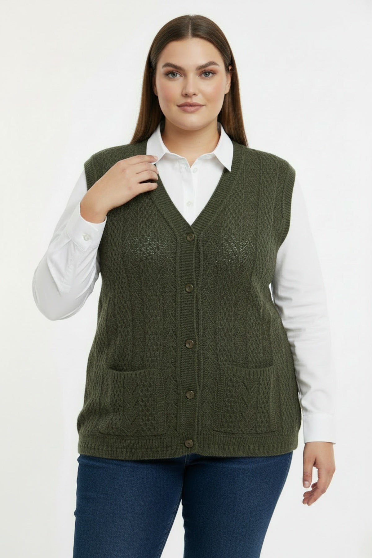 Plus - Size Knit Vest — Khaki