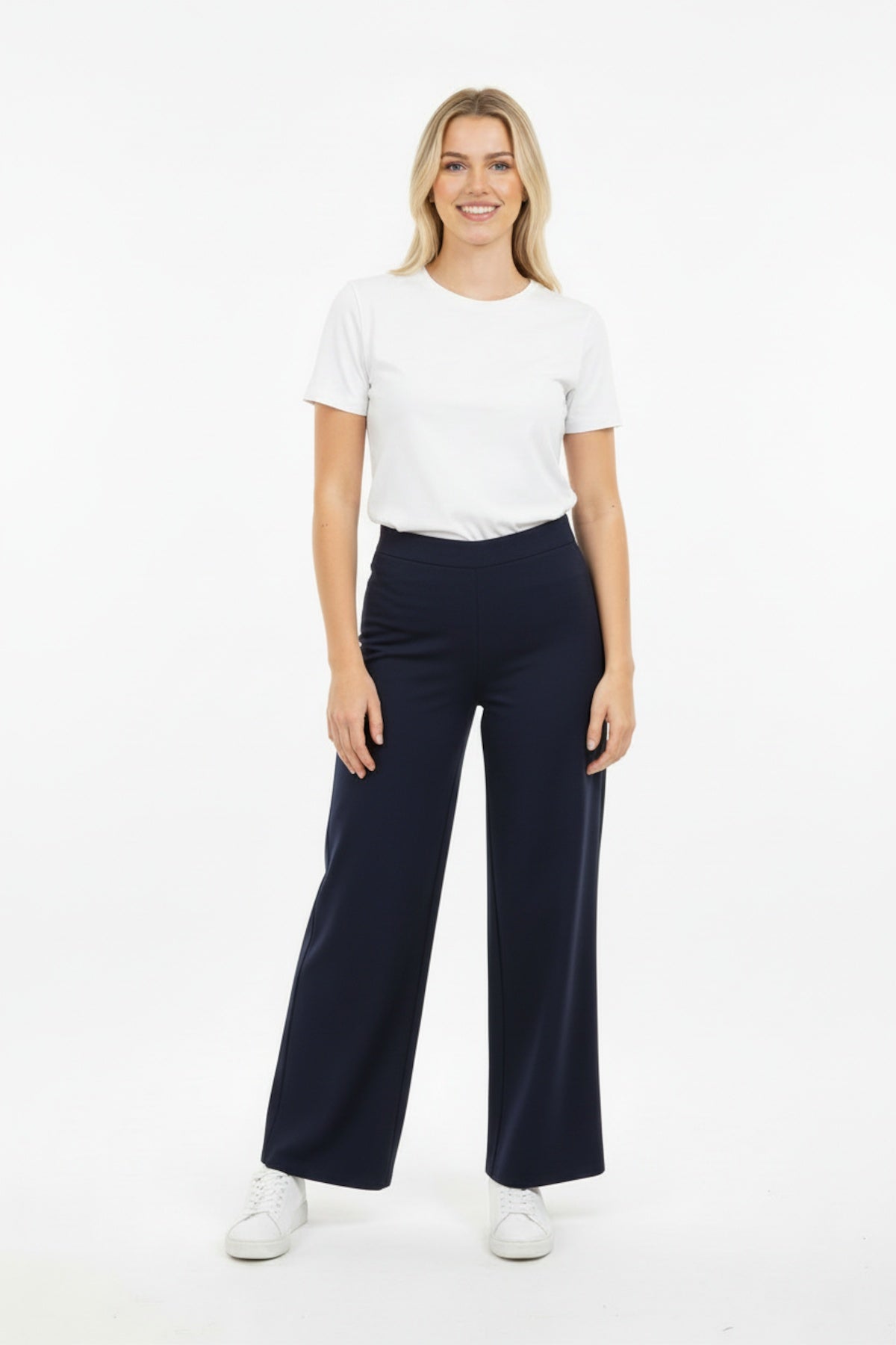 Elastic - Waist Wide - Leg Denim Trousers — Dark Navy